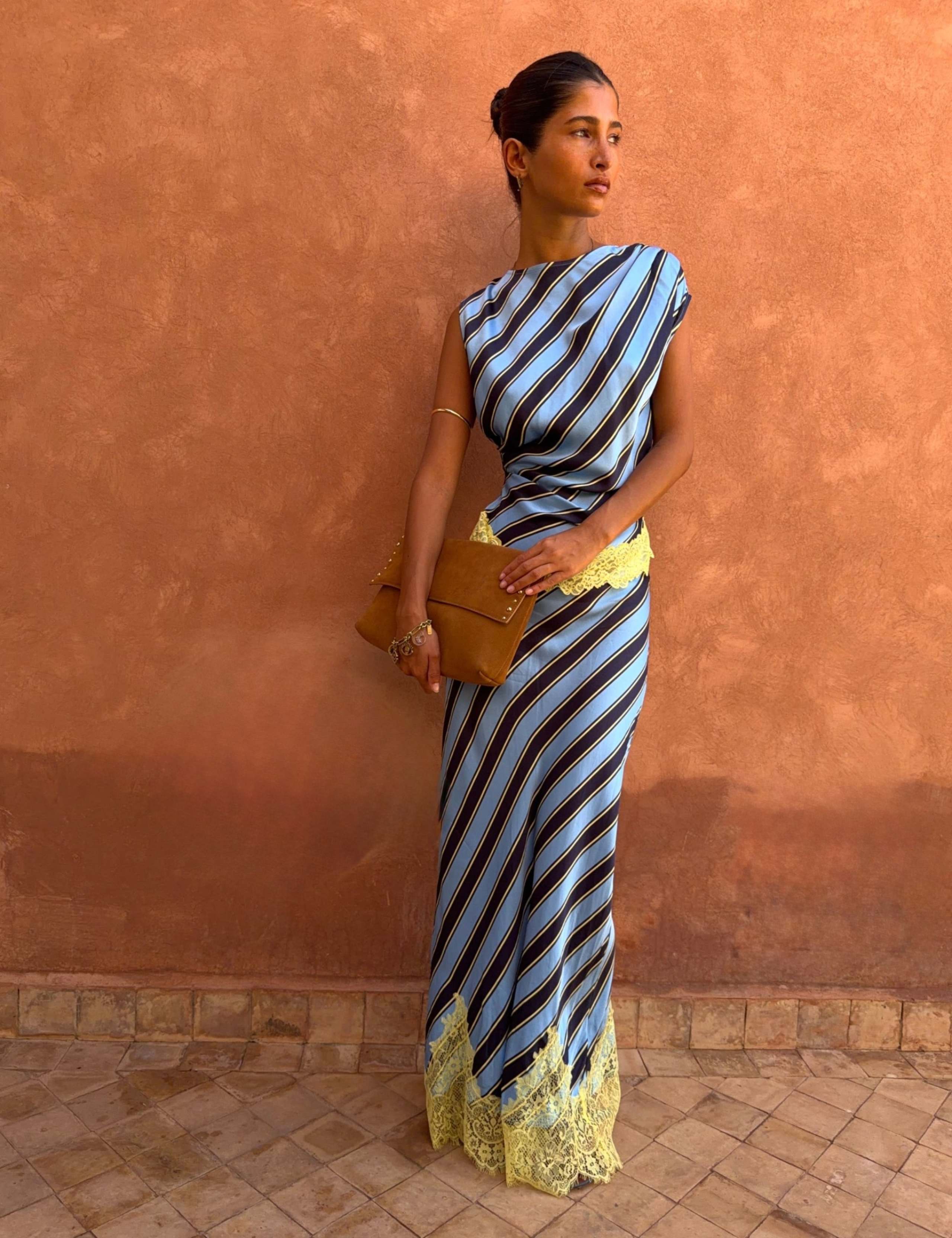 Striped Lace Detail Maxi Wrap Skirt 4 of 4