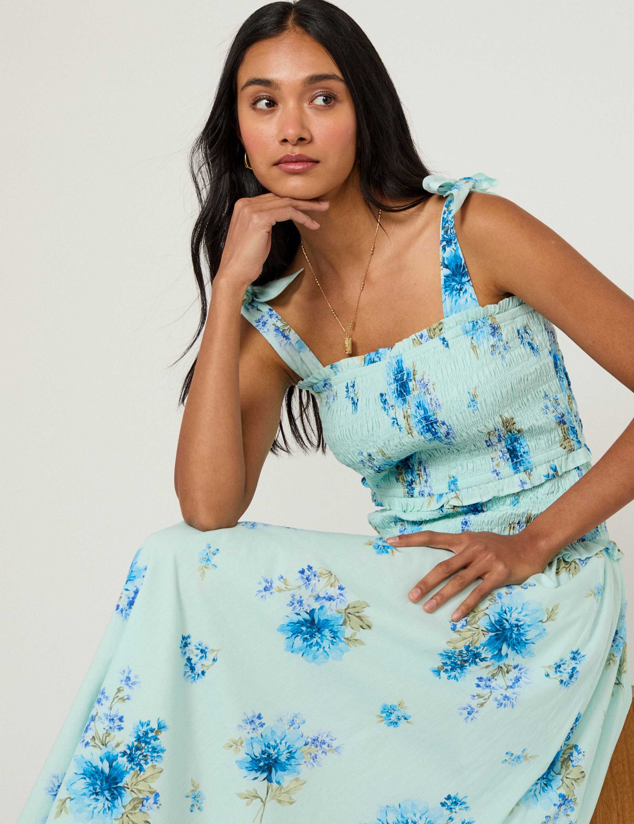 Pure Cotton Floral Midi Shirred Dress 3 of 5