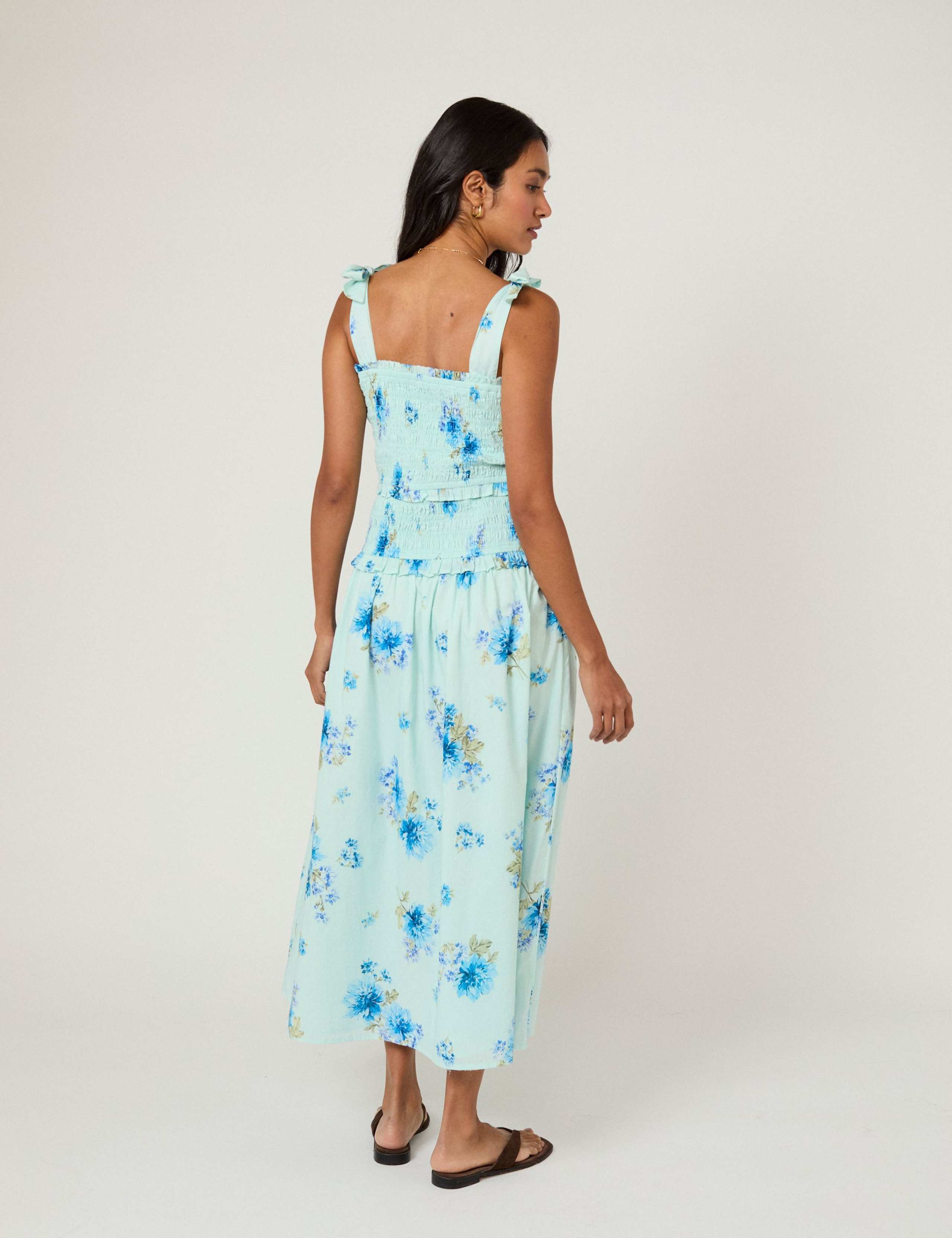 Pure Cotton Floral Midi Shirred Dress 5 of 5