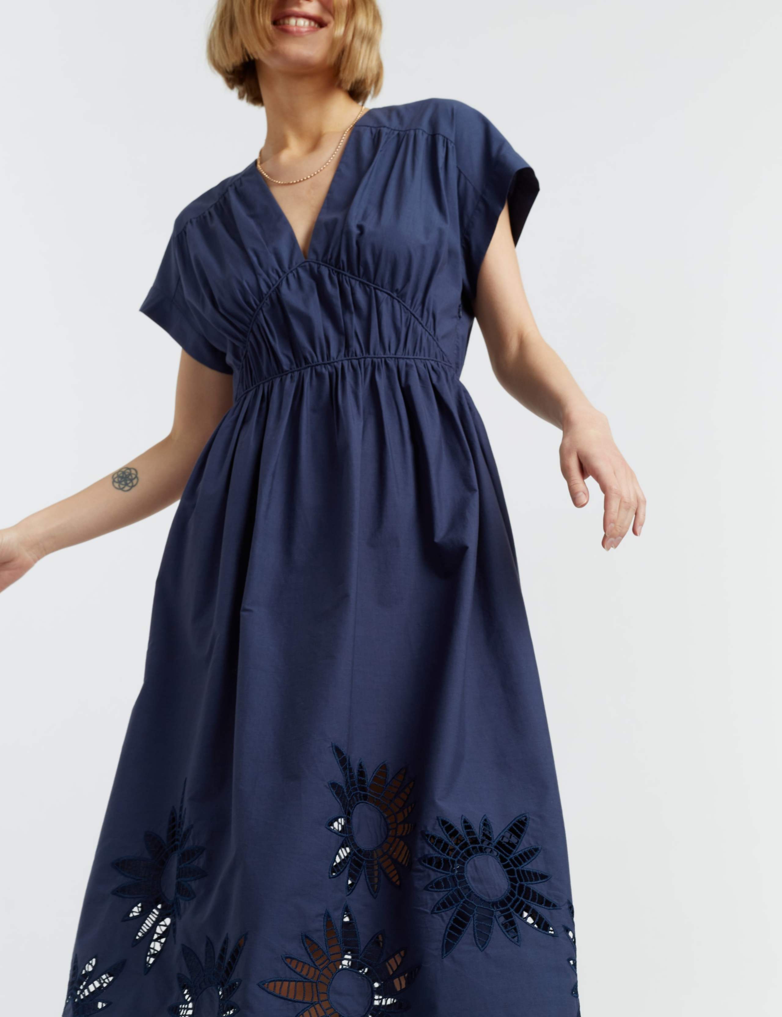 Pure Cotton Broderie Midi Waisted Dress 3 of 4
