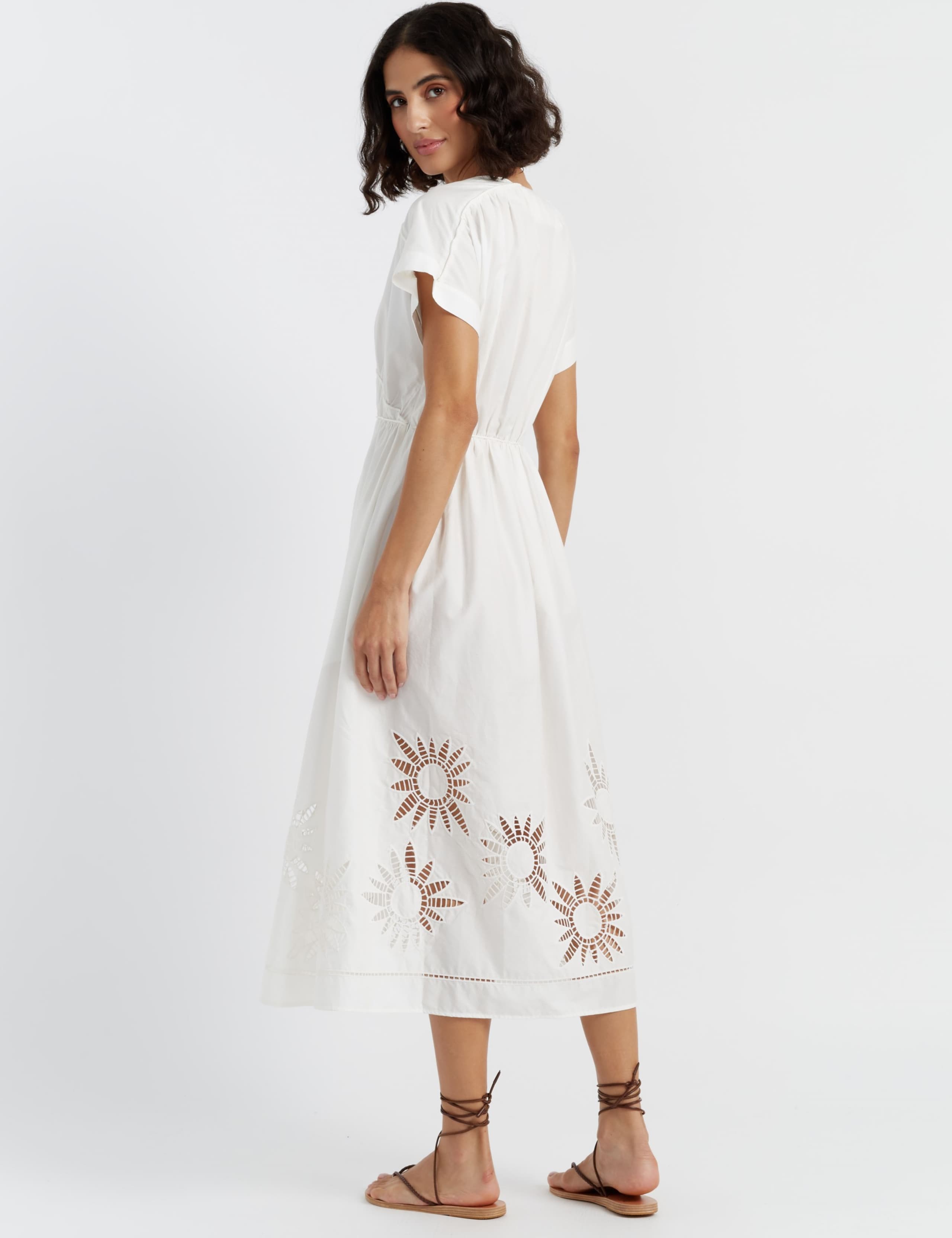Pure Cotton Broderie Midi Waisted Dress 3 of 3