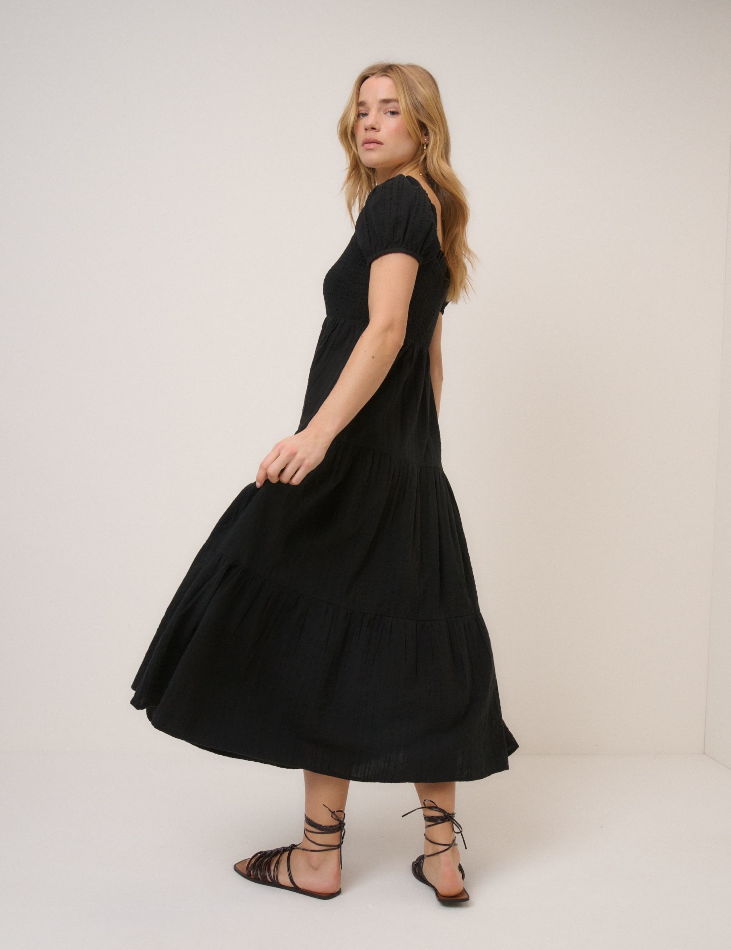 Pure Cotton Square Neck Midi Tiered Dress 3 of 5