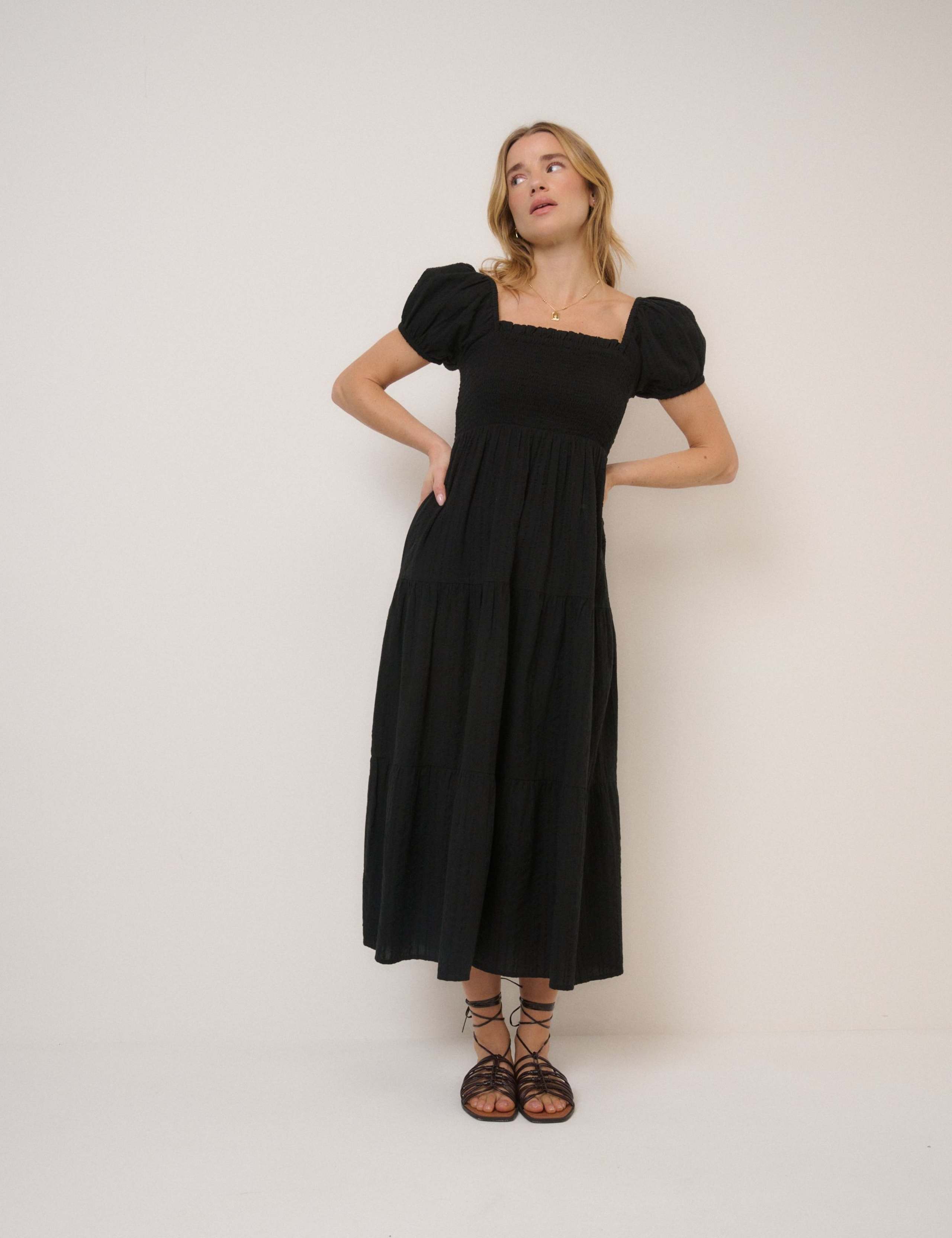 Pure Cotton Square Neck Midi Tiered Dress 4 of 5