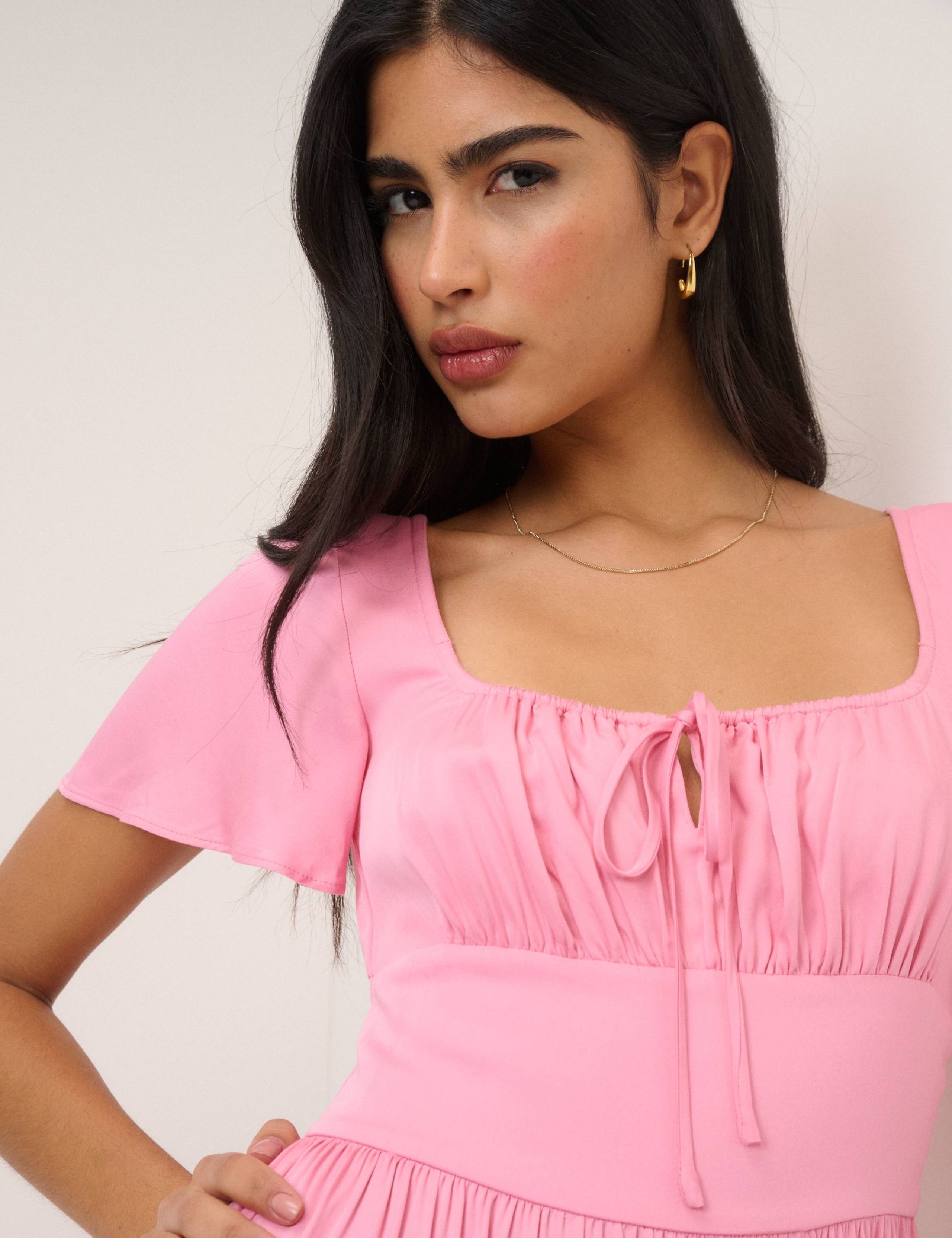 Square Neck Tie Front Midi Skater Dress 4 of 5