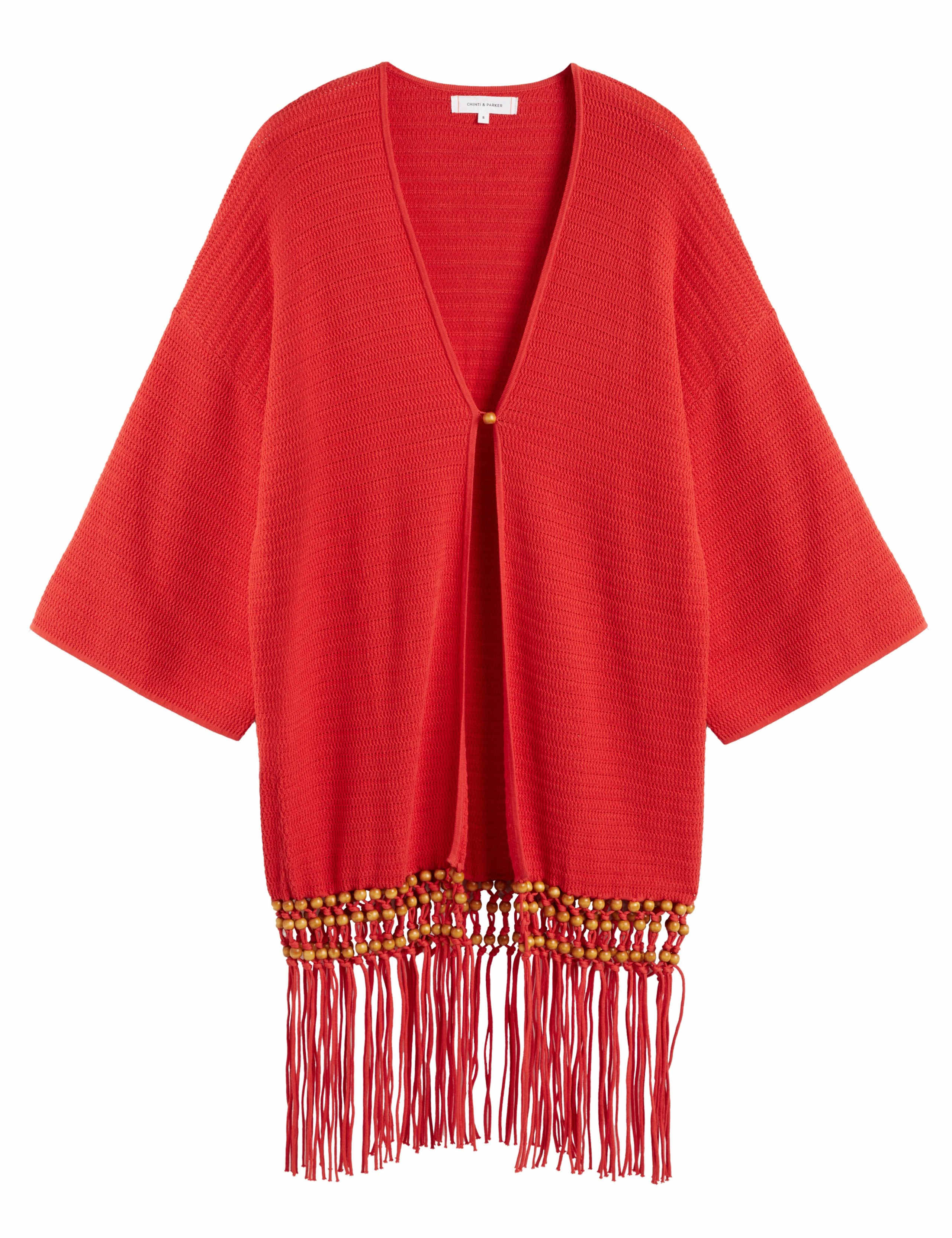 Pure Cotton Textured V-Neck Tassel Kaftan 2 of 3