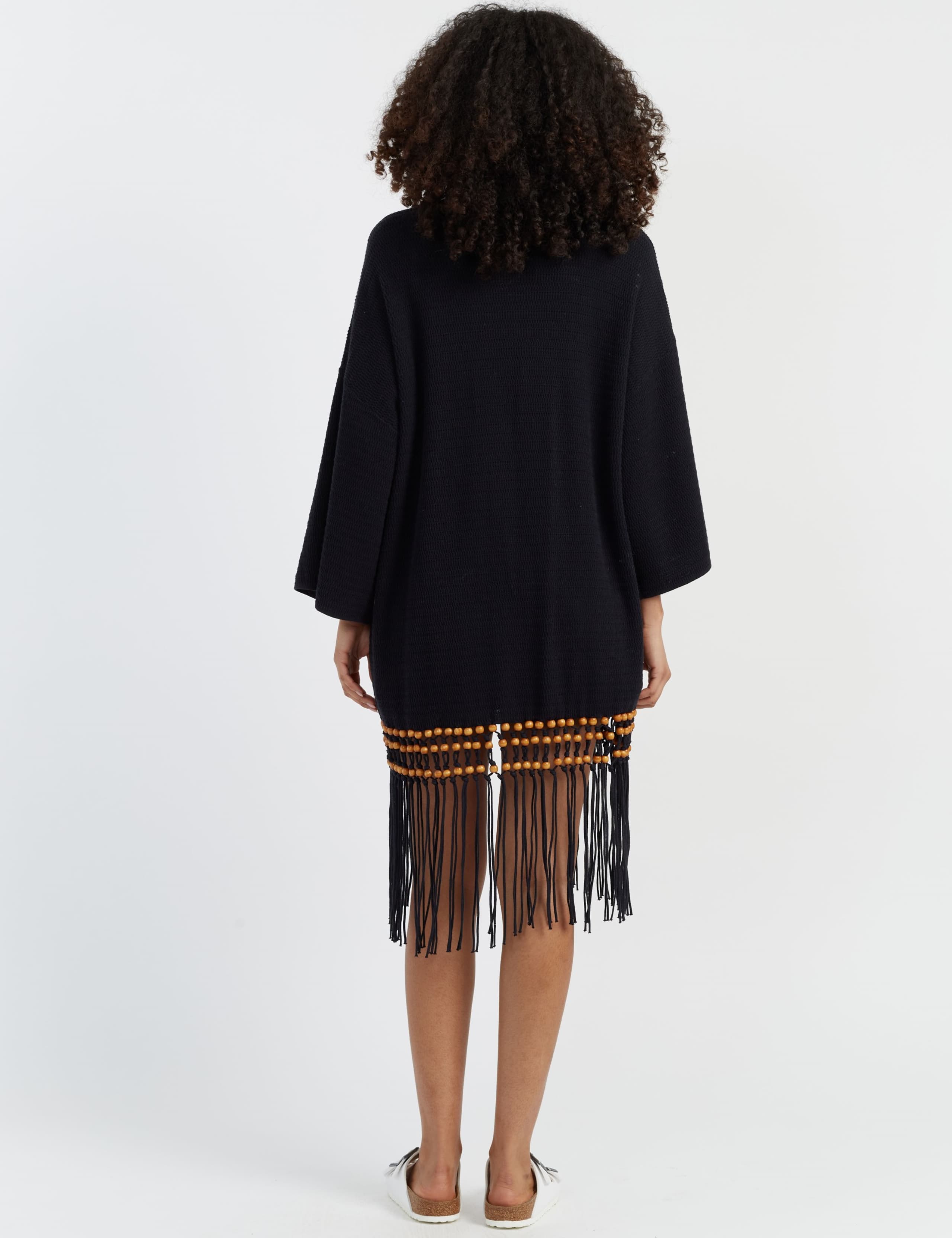 Pure Cotton Textured V-Neck Tassel Kaftan 3 of 3
