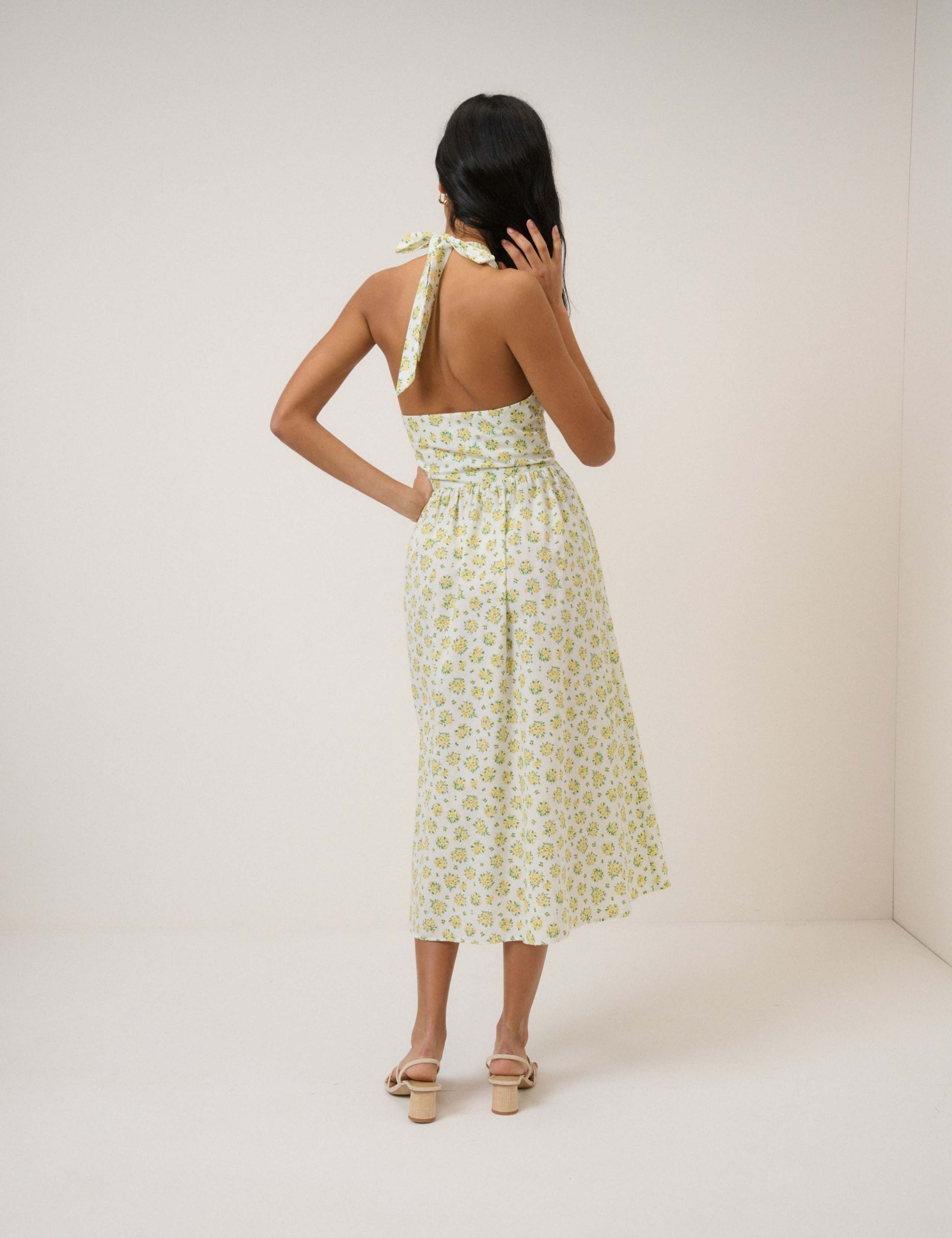 Pure Cotton Floral Halter Neck Midi Dress 4 of 5