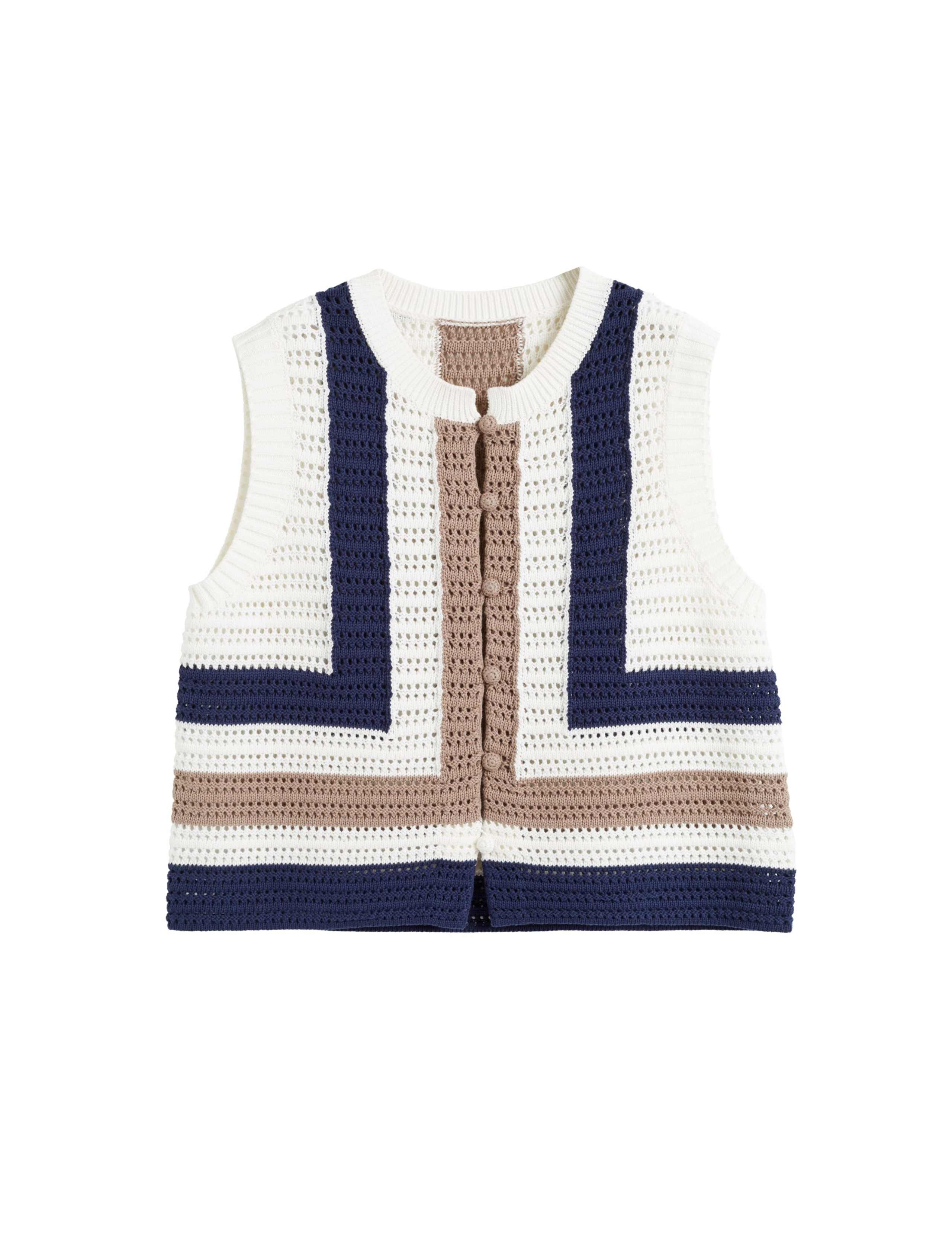 Pure Cotton Colour Block Button Through Knitted Vest 2 of 6