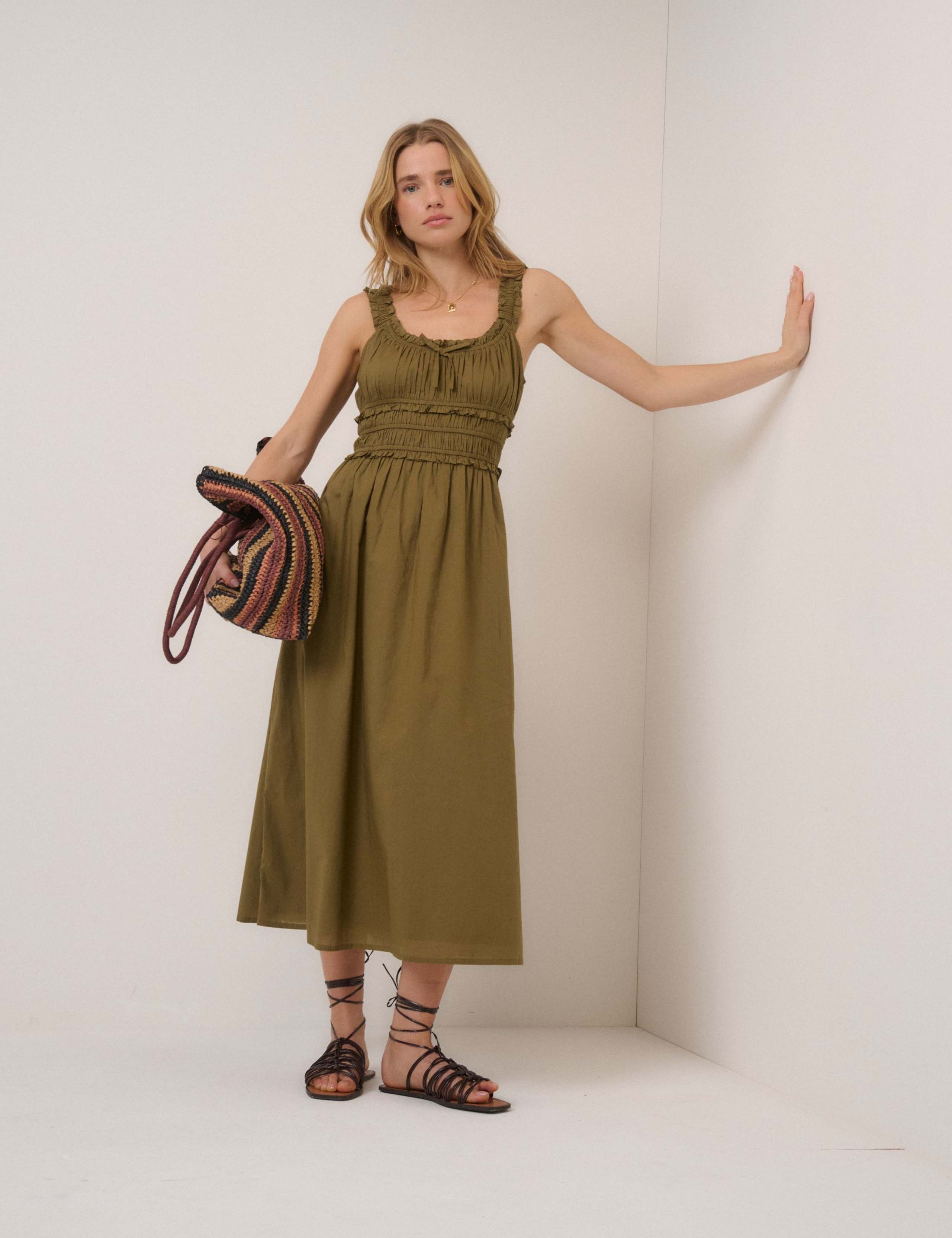 Pure Cotton Midi Waisted Dress 1 of 5