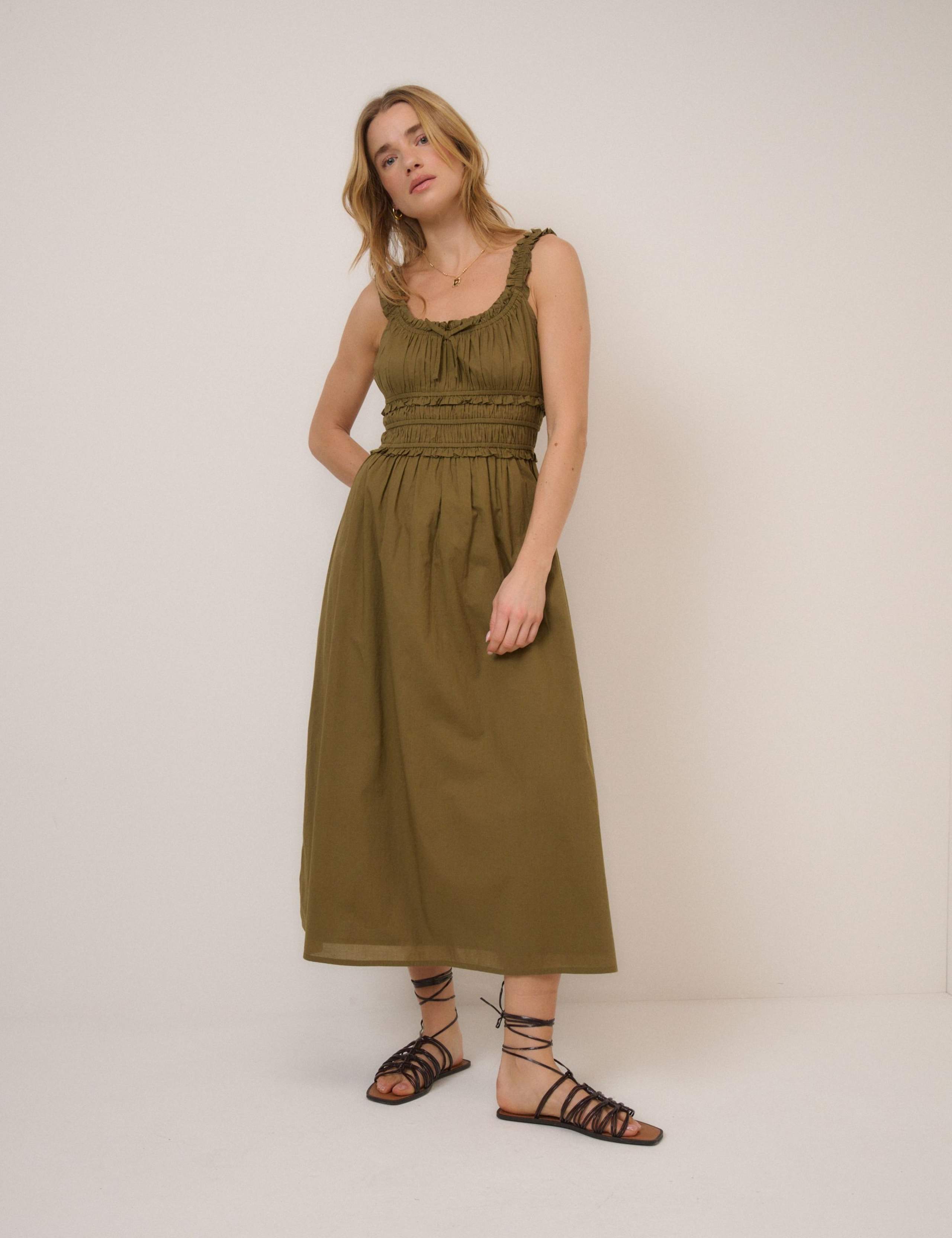 Pure Cotton Midi Waisted Dress 2 of 5