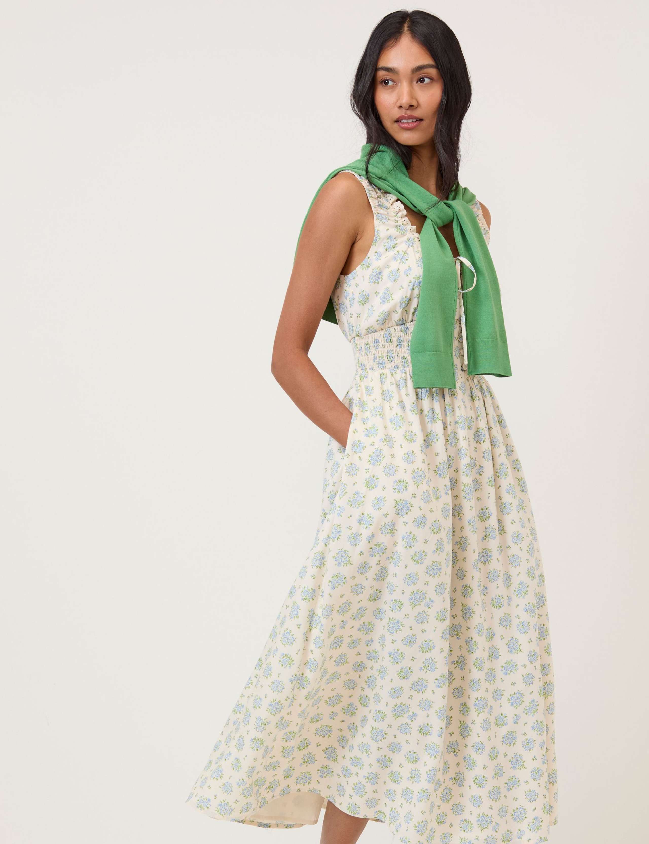 Floral Scoop Neck Midi Waisted Dress 1 of 5