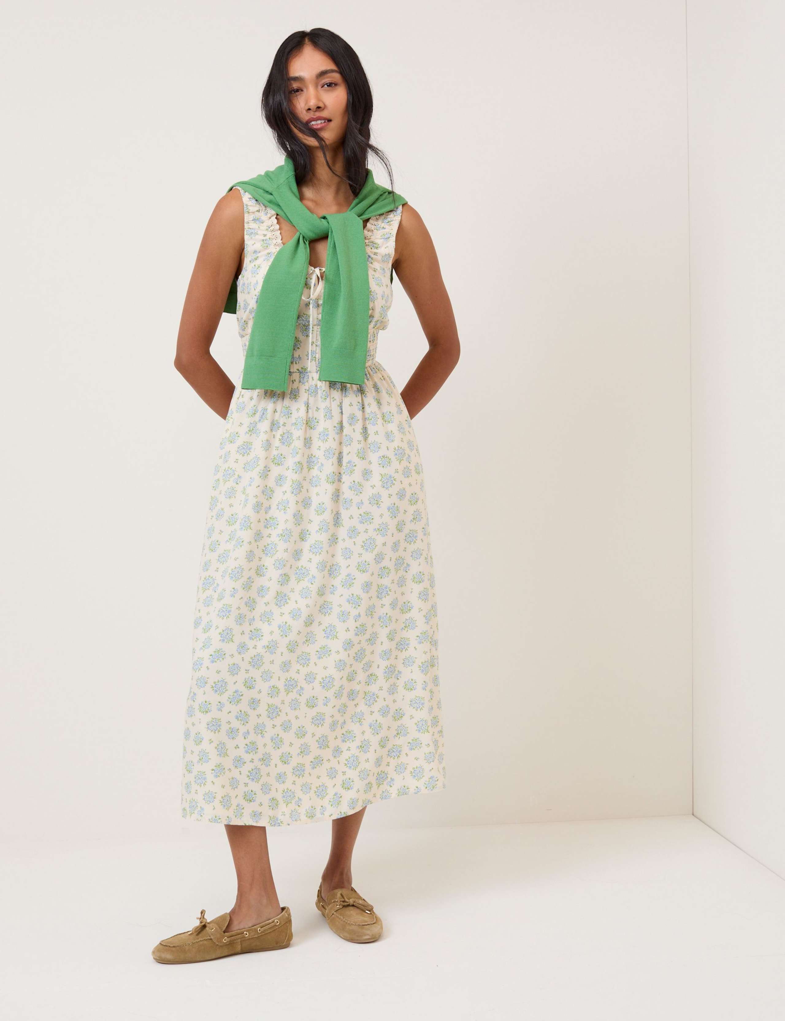 Floral Scoop Neck Midi Waisted Dress 2 of 5