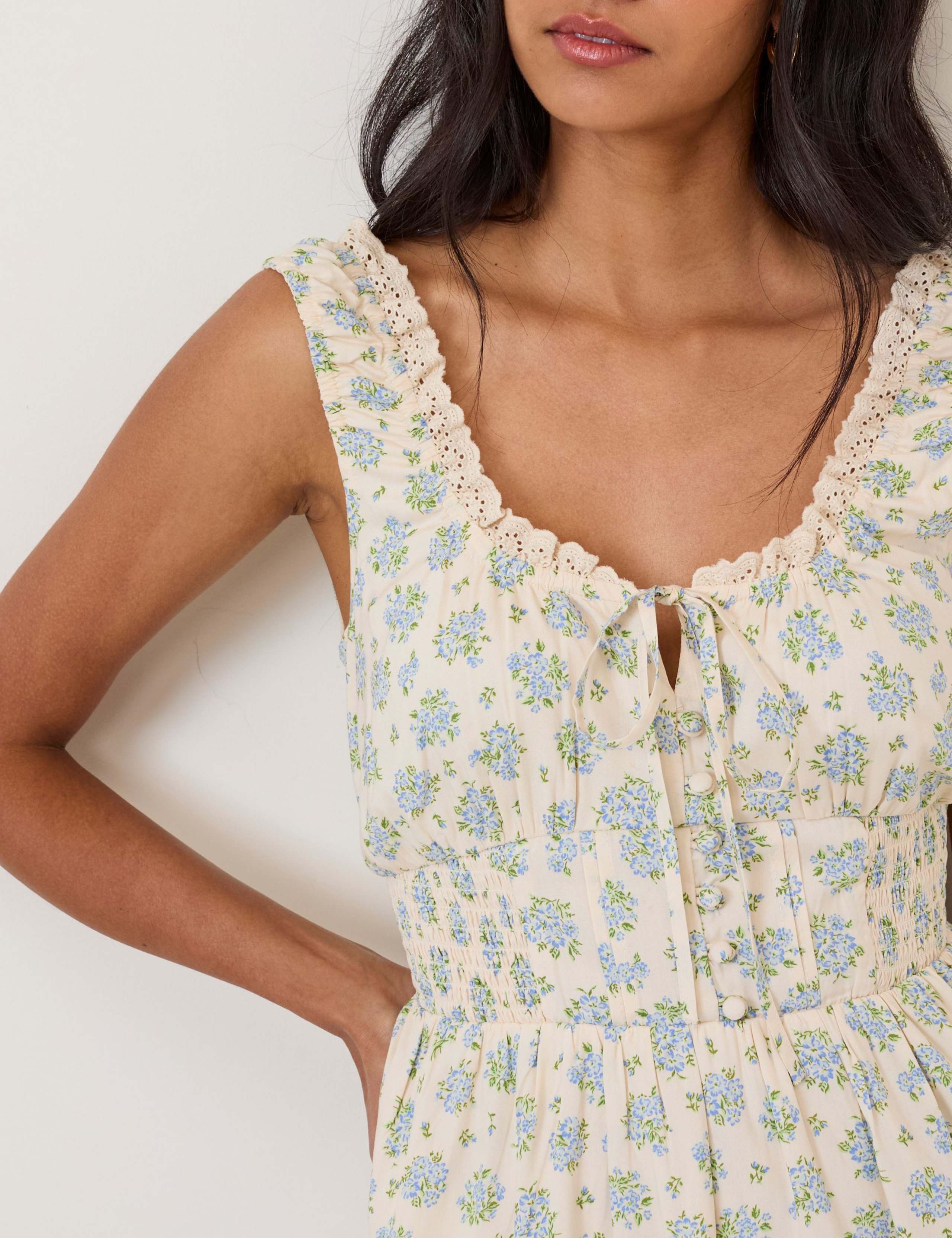 Floral Scoop Neck Midi Waisted Dress 5 of 5