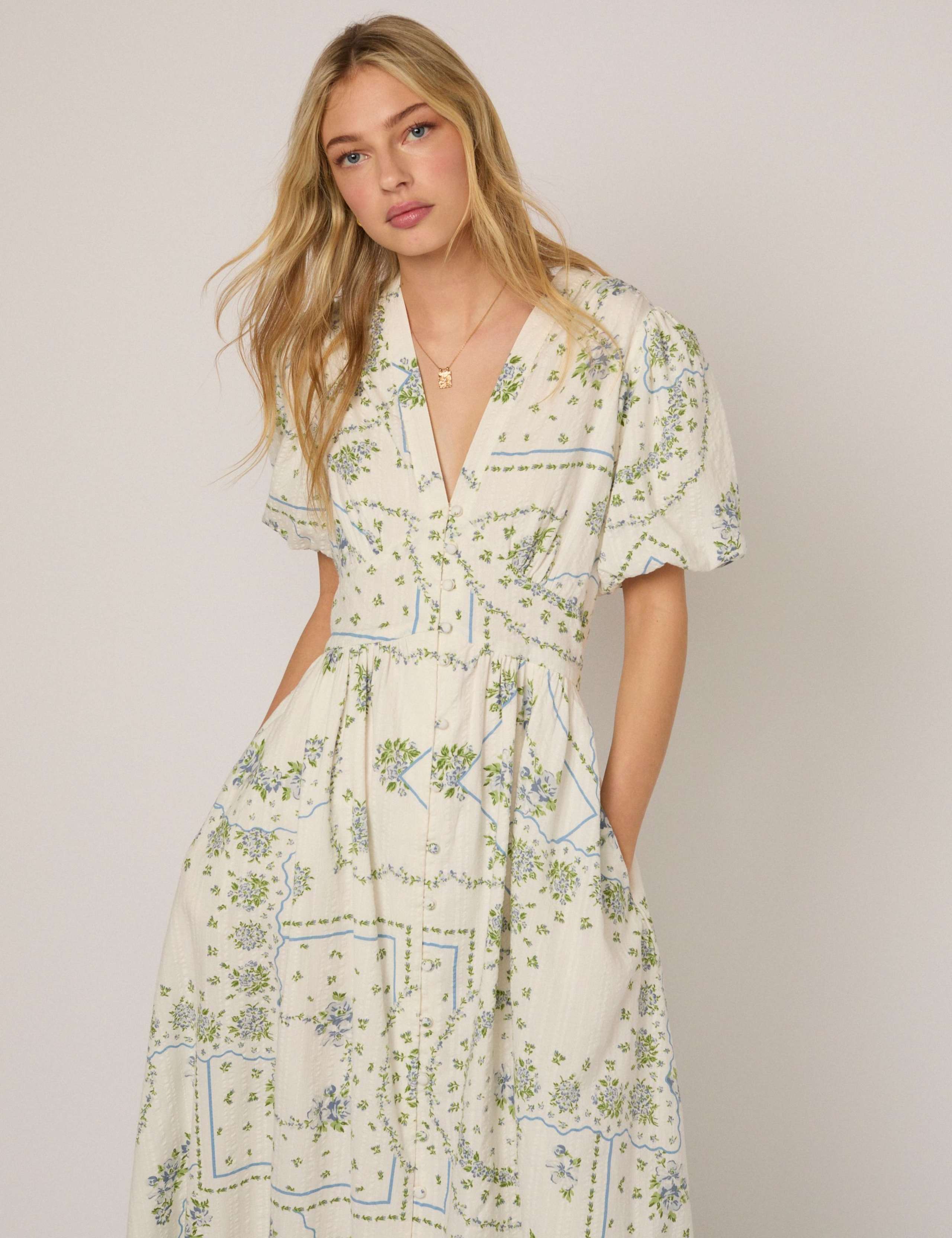 Pure Cotton Polka Dot V-Neck Waisted Dress 5 of 5