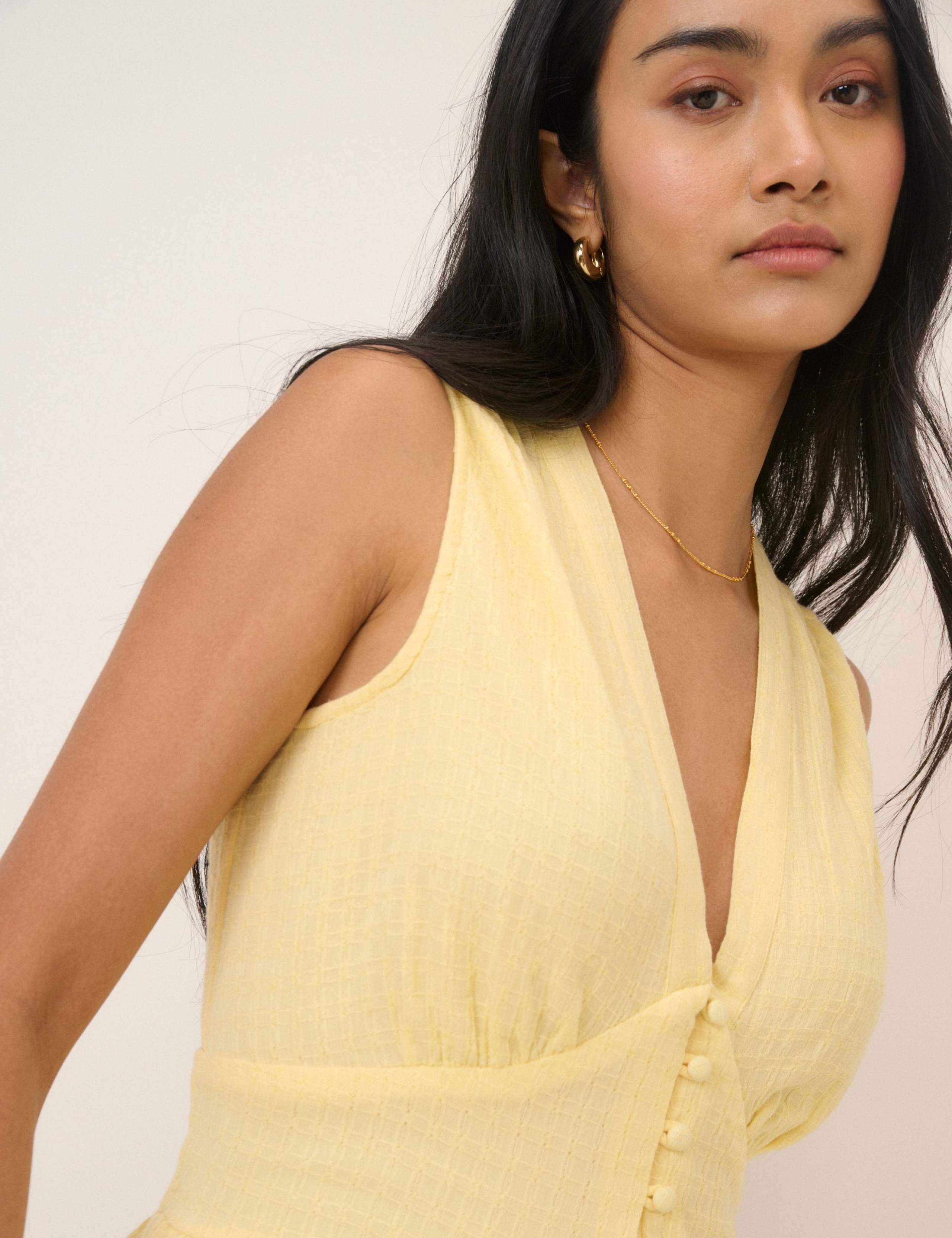 Pure Cotton V-Neck Midi Waisted Dress 5 of 5