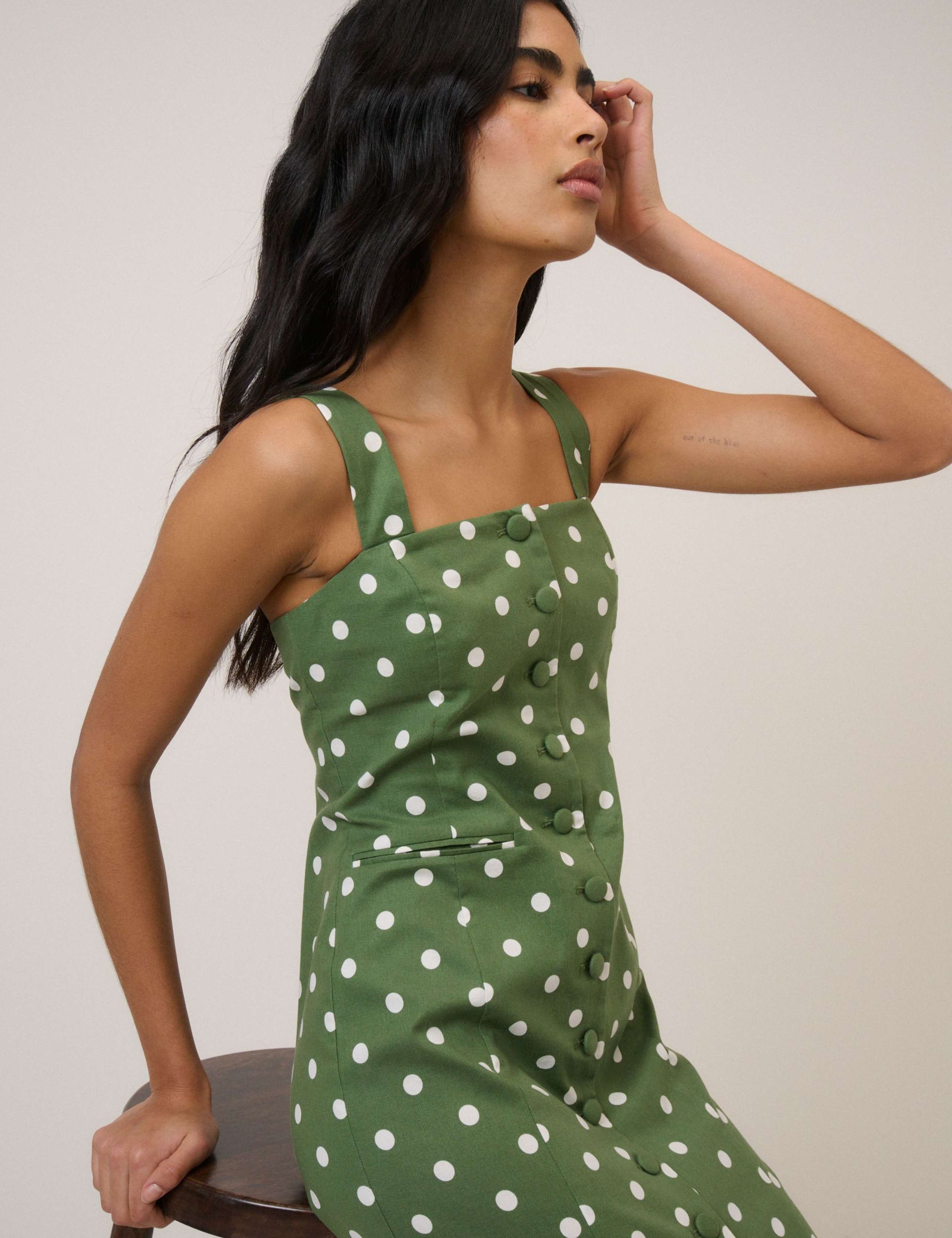 Cotton Rich Polka Dot Square Neck Midi Dress 4 of 5