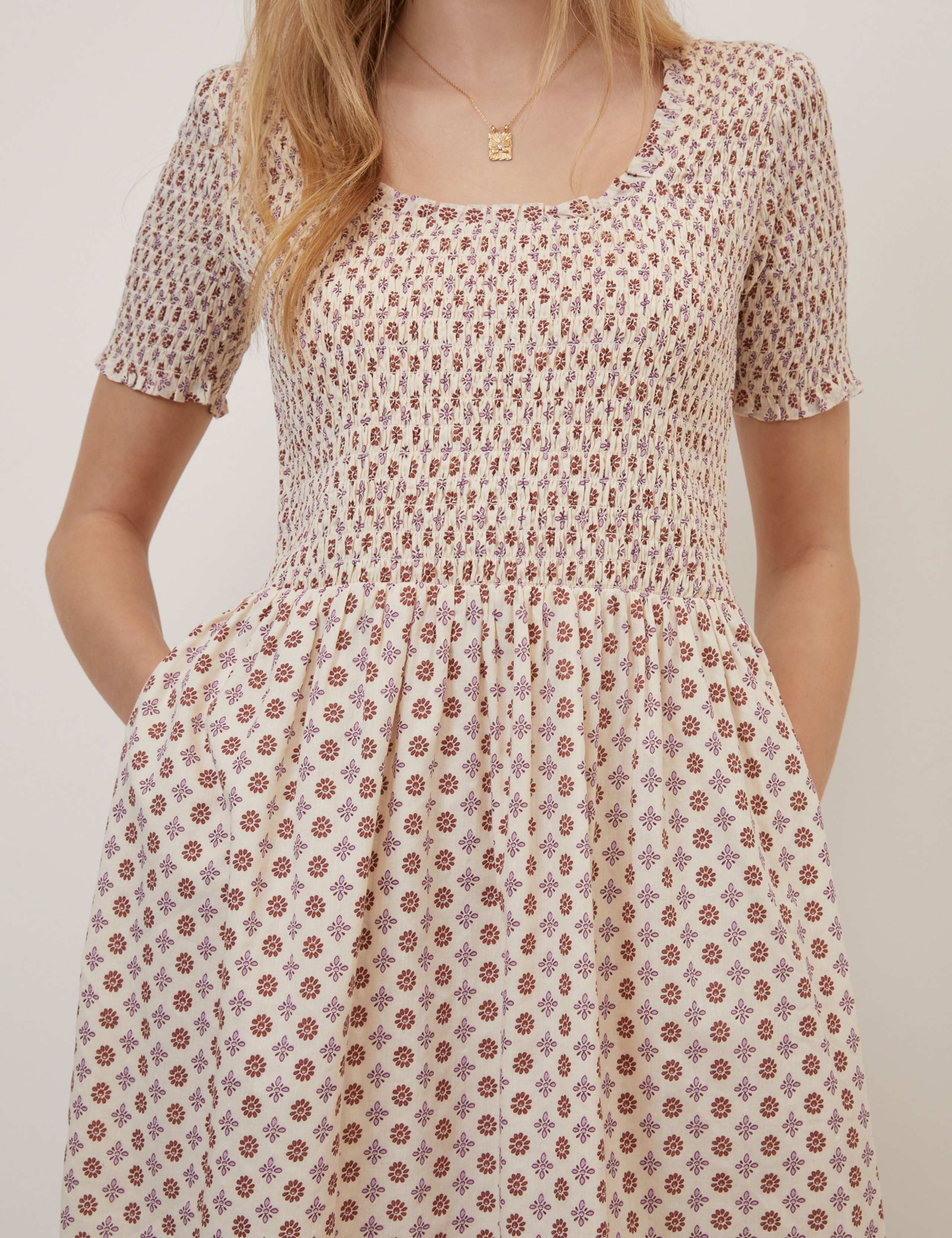 Pure Cotton Geometric Midi Waisted Dress 3 of 5