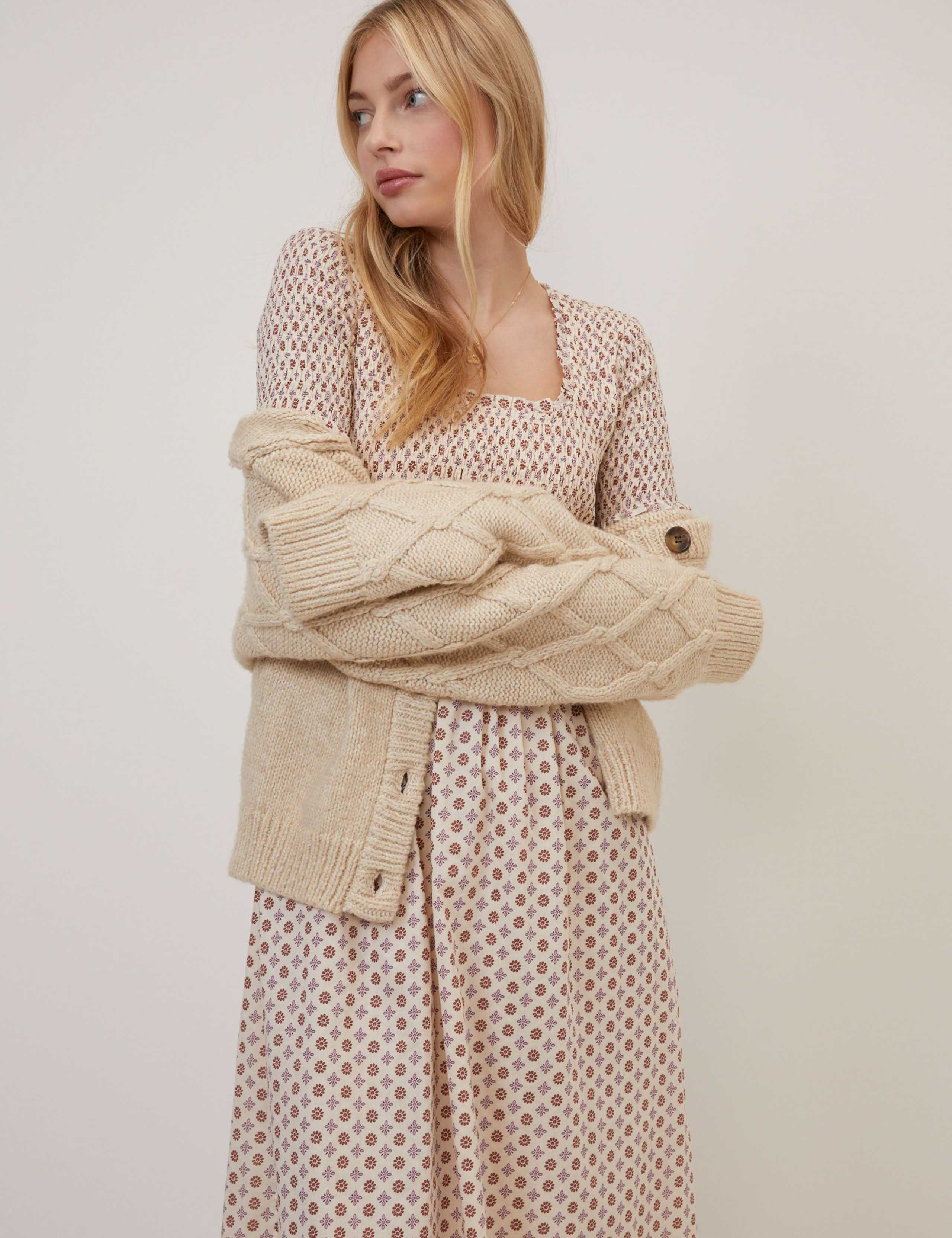 Pure Cotton Geometric Midi Waisted Dress 4 of 5