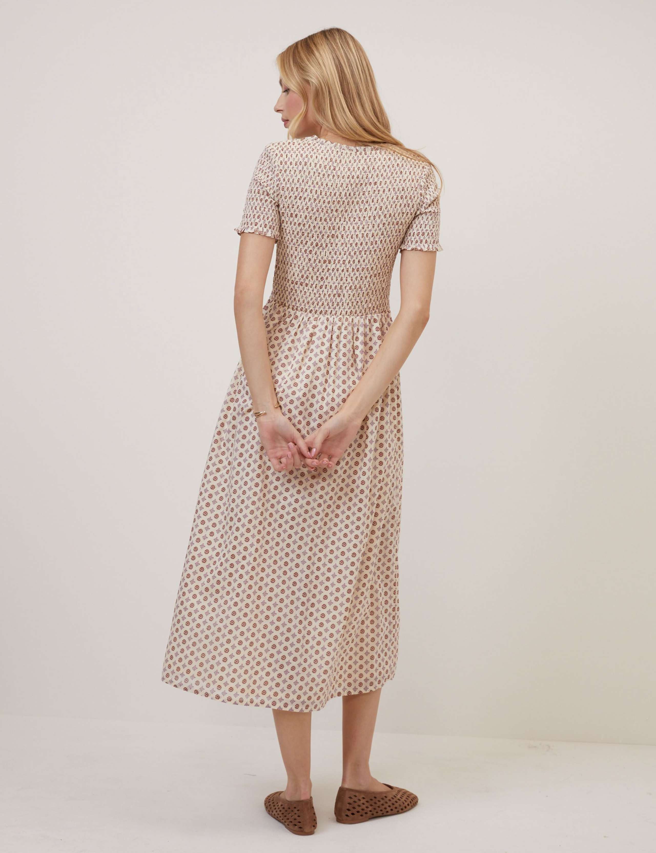 Pure Cotton Geometric Midi Waisted Dress 5 of 5