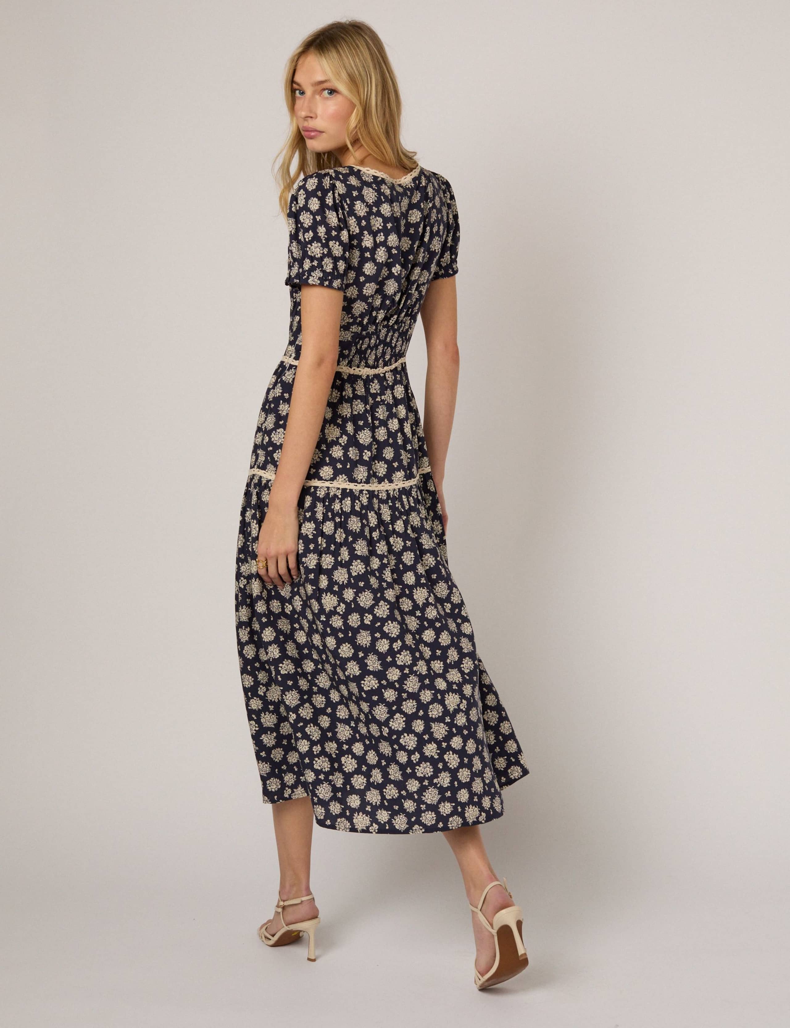 Floral Crew Neck Midi Tea Dress 2 of 5