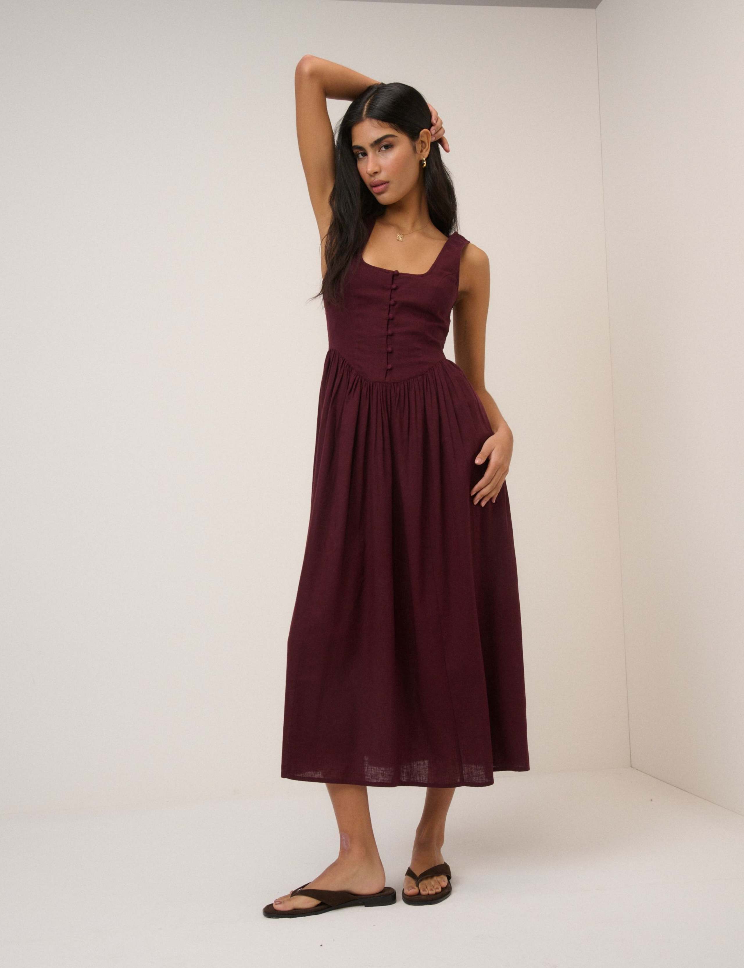 Linen Rich Square Neck Midi Skater Dress 2 of 5