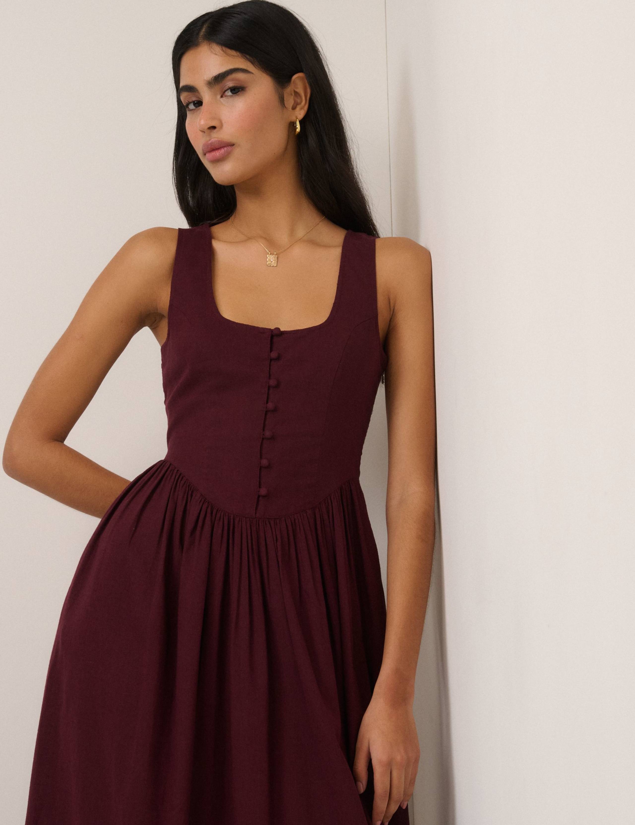 Linen Rich Square Neck Midi Skater Dress 4 of 5