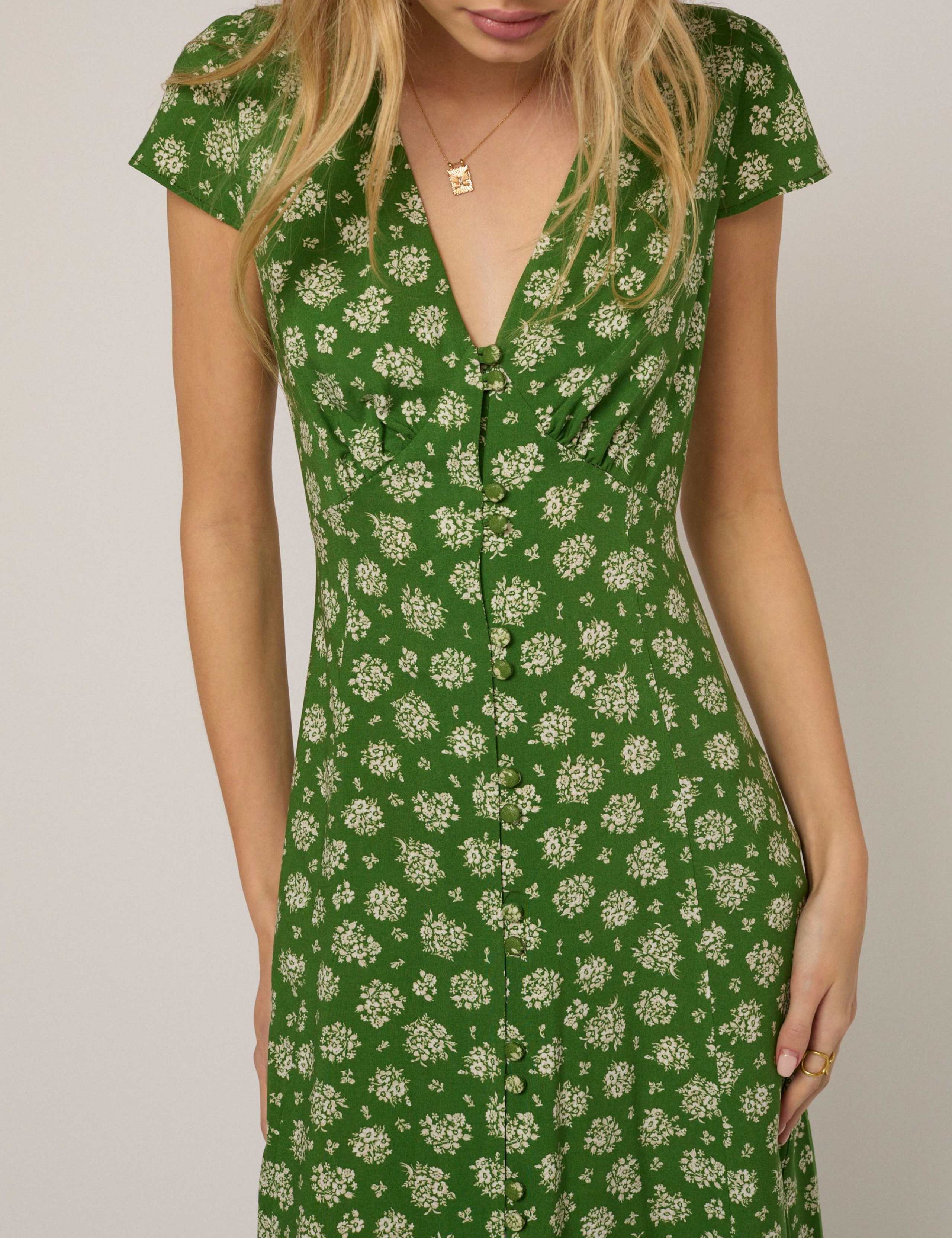 Floral V-Neck Midi Tea Dress 3 of 5