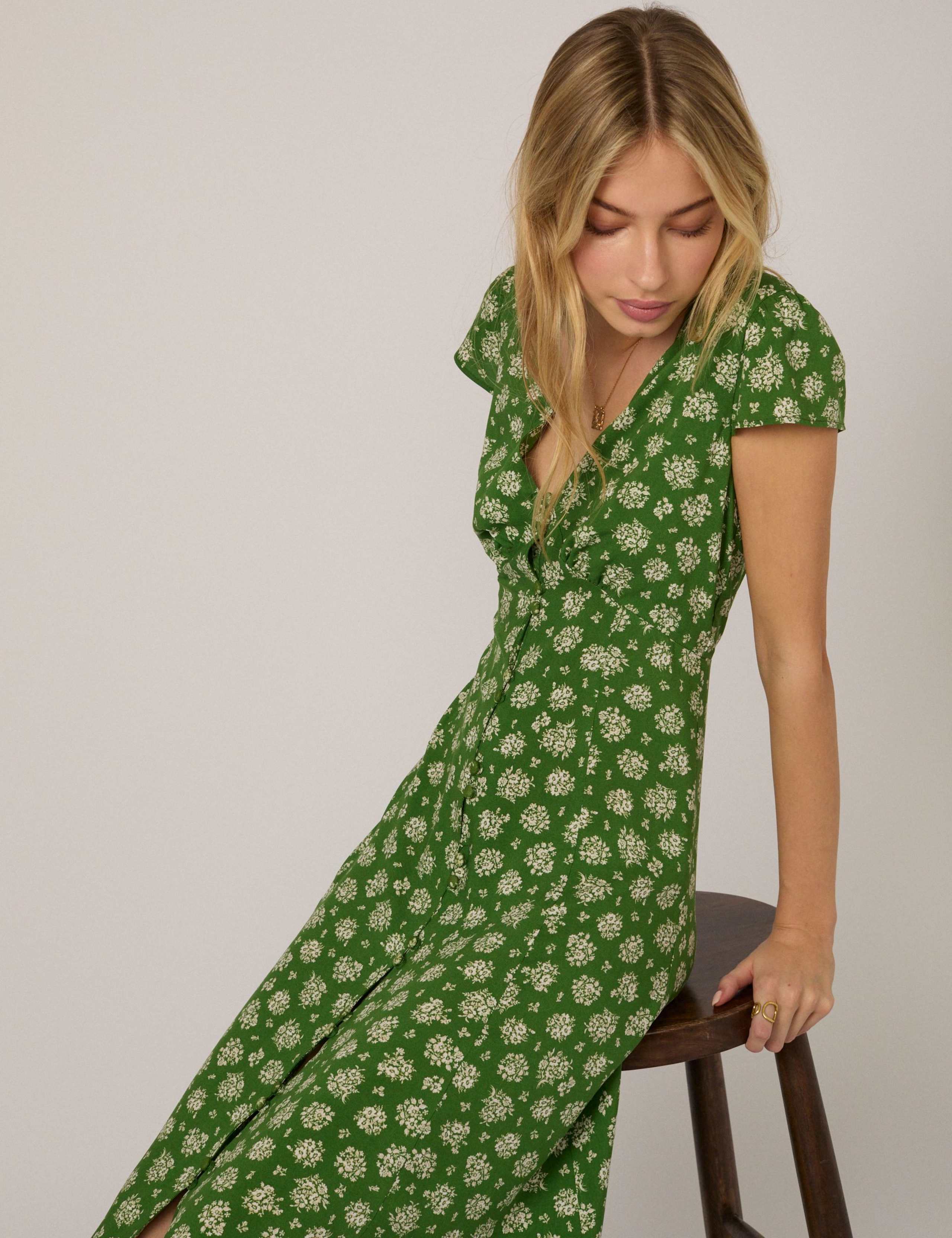 Floral V-Neck Midi Tea Dress 4 of 5