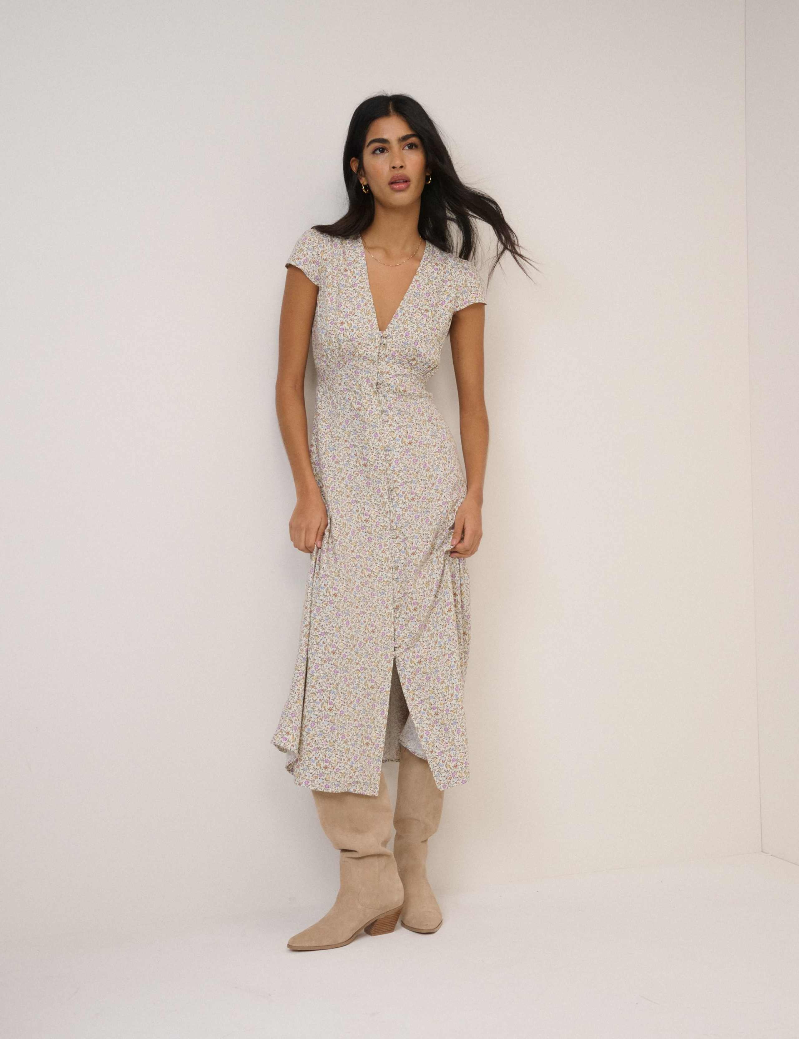 Floral V-Neck Midi Tea Dress 1 of 5