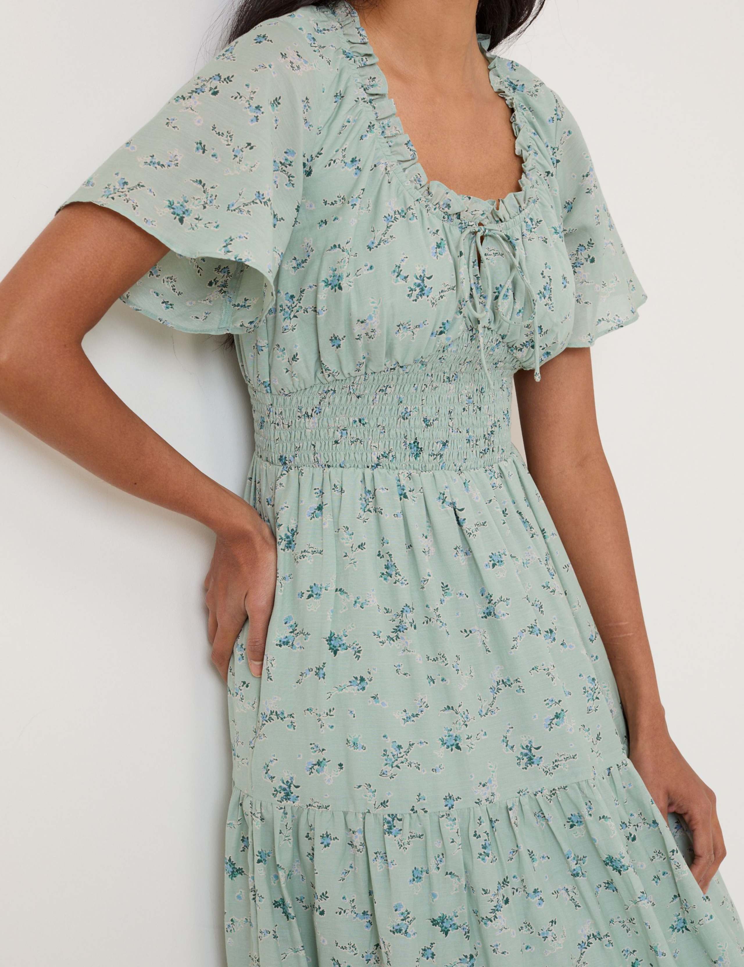 Cotton Rich Floral Scoop Neck Midi Smock Dress 3 of 5
