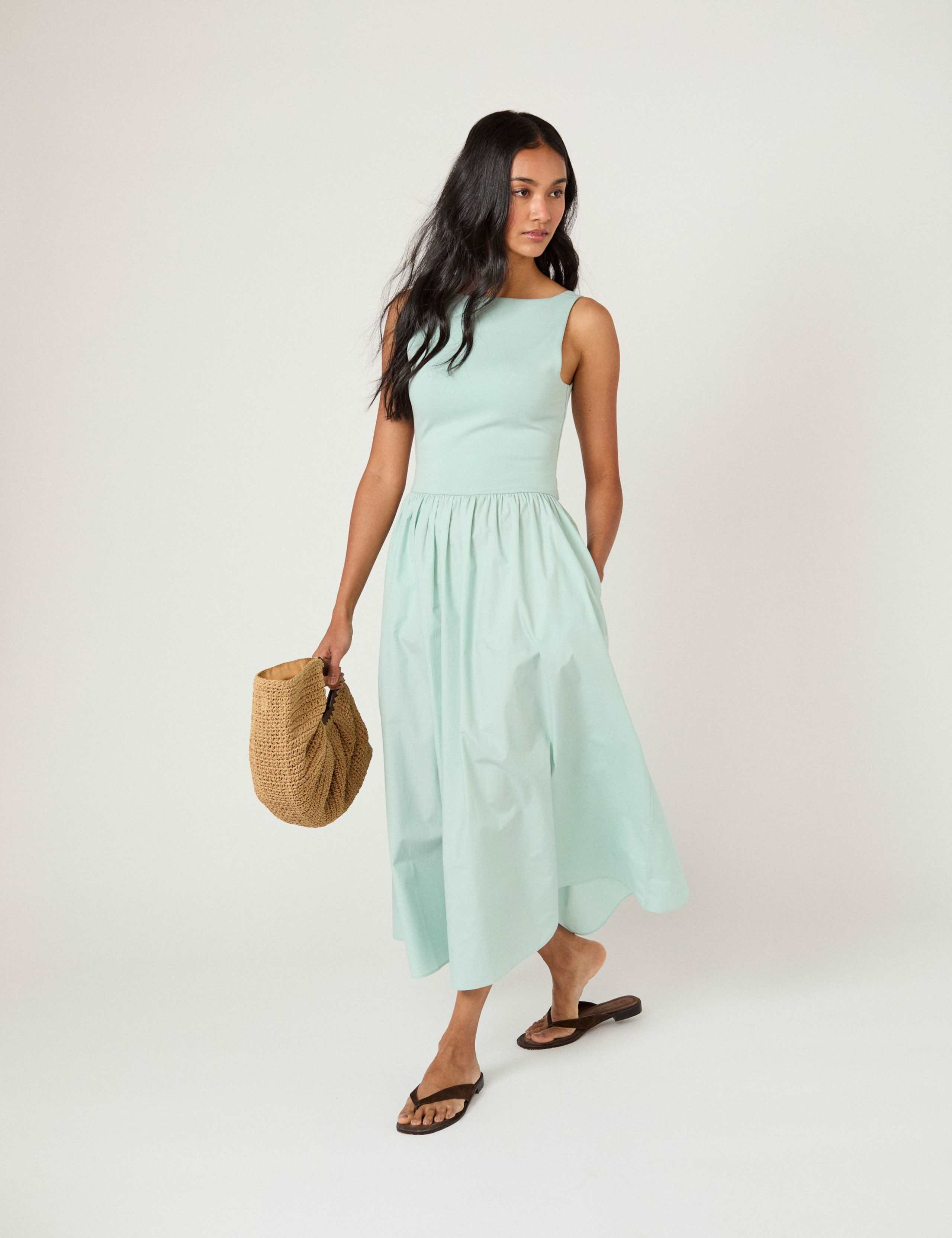 Slash Neck Midi Skater Dress 1 of 5