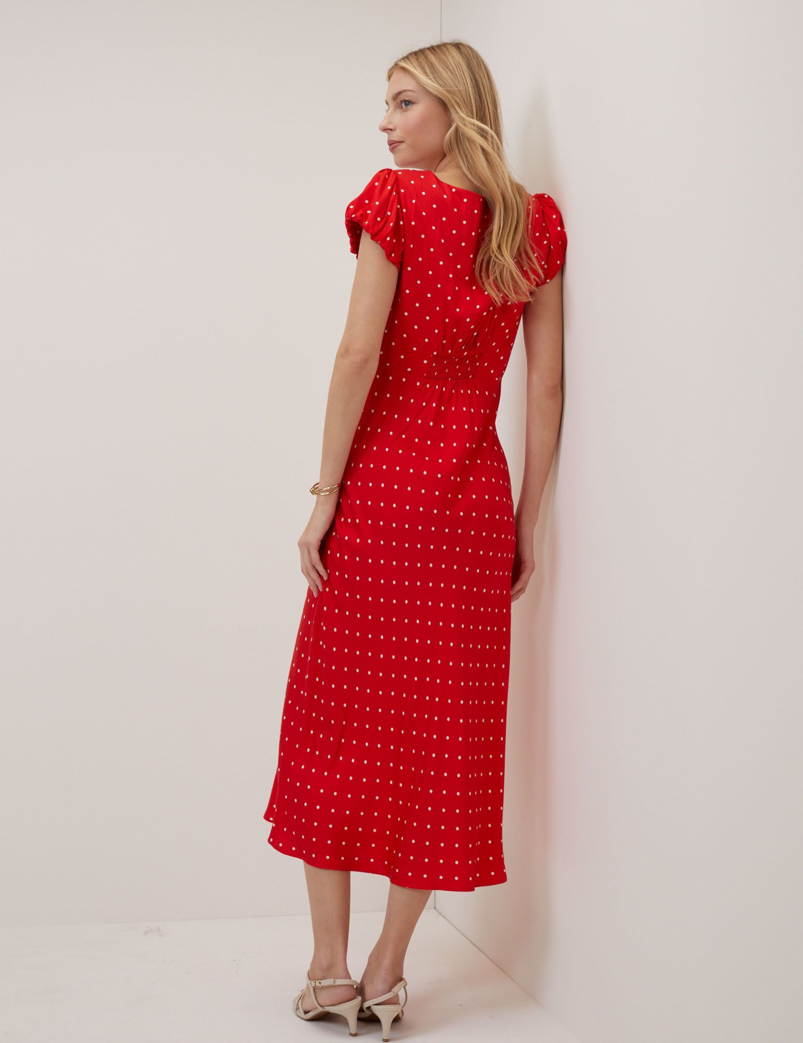 Polka Dot V-Neck Midi Tea Dress 3 of 5