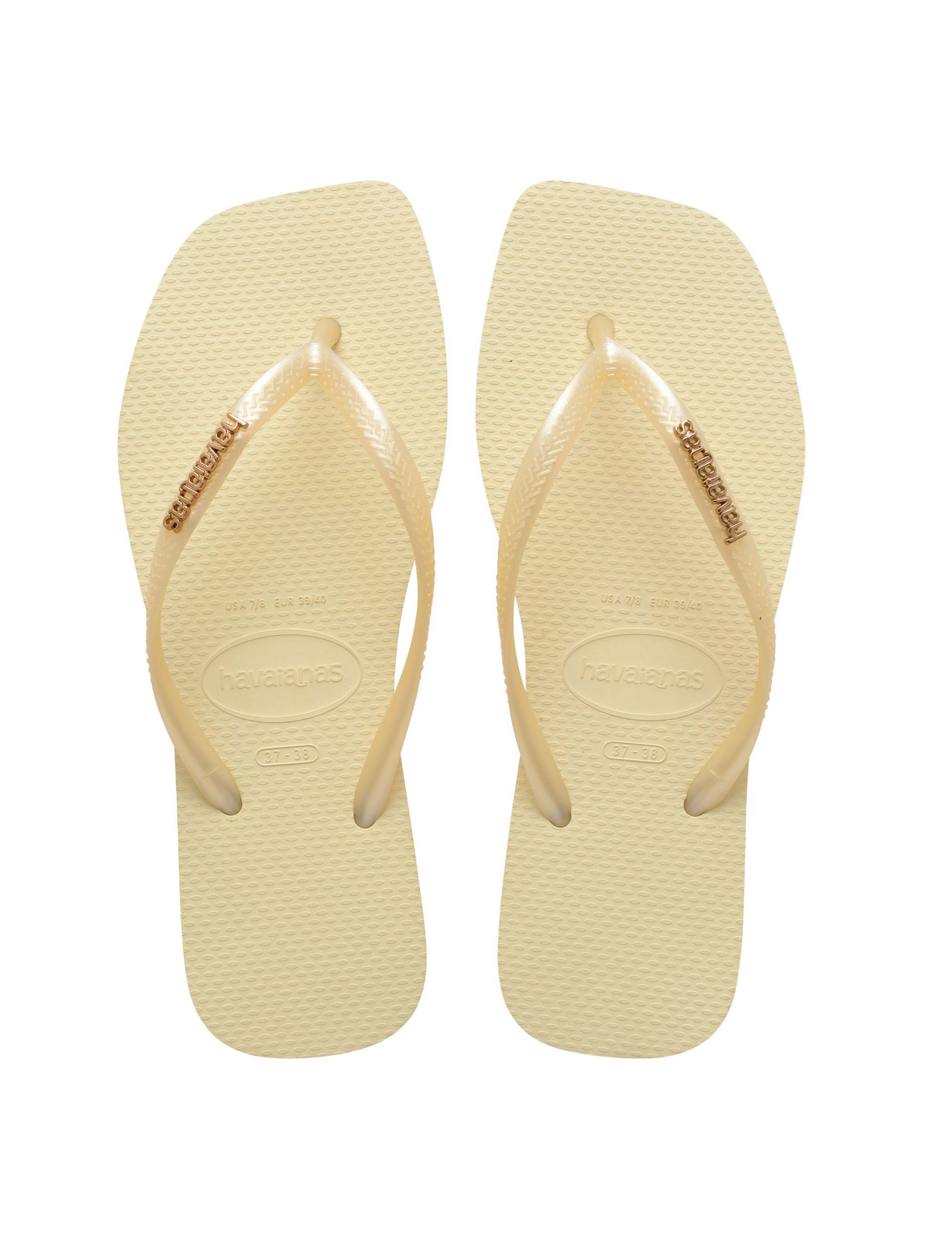 Metallic Logo Flat Square Toe Flip Flops 1 of 5
