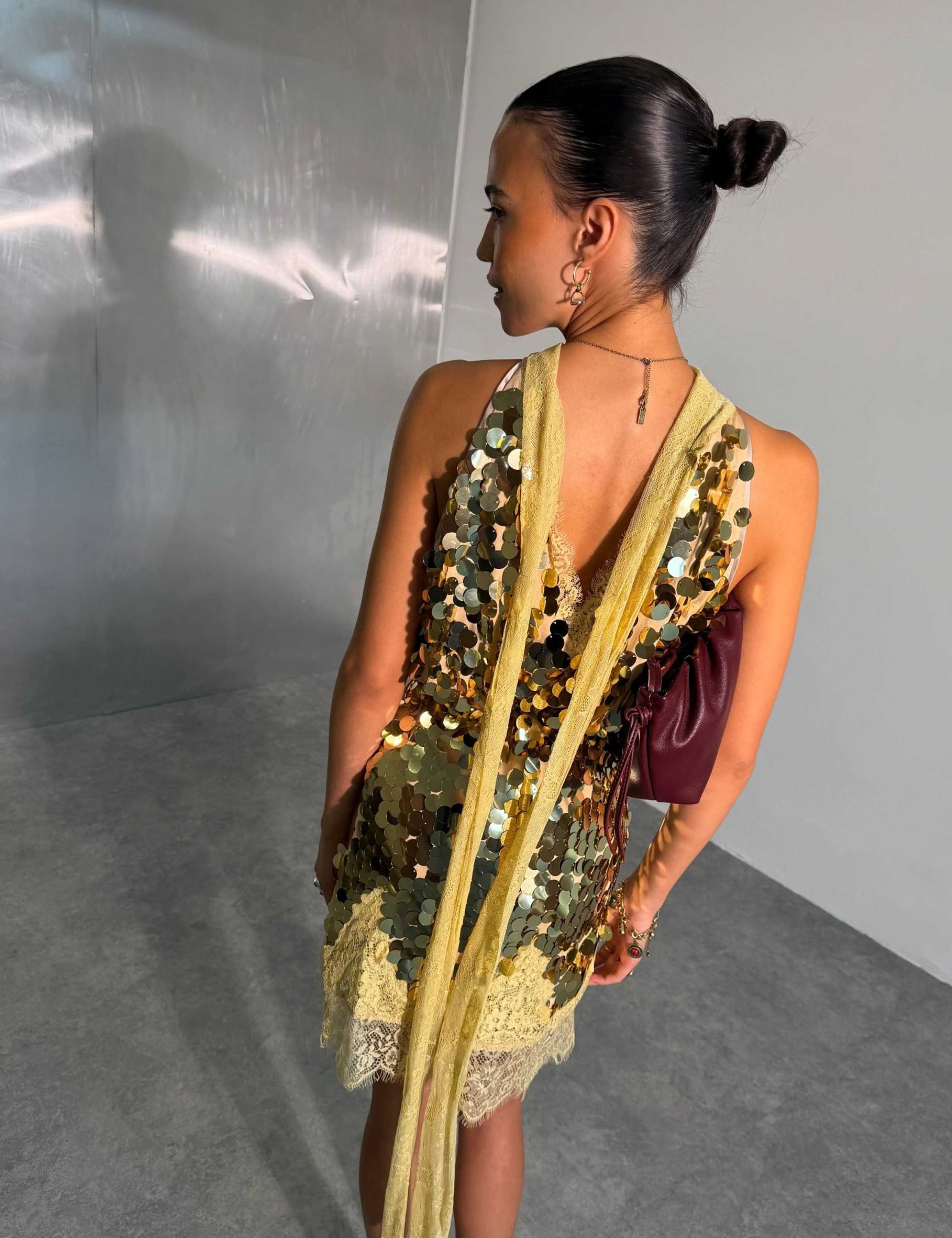 Sequin Tie Neck Fitted Vest Top 3 of 4