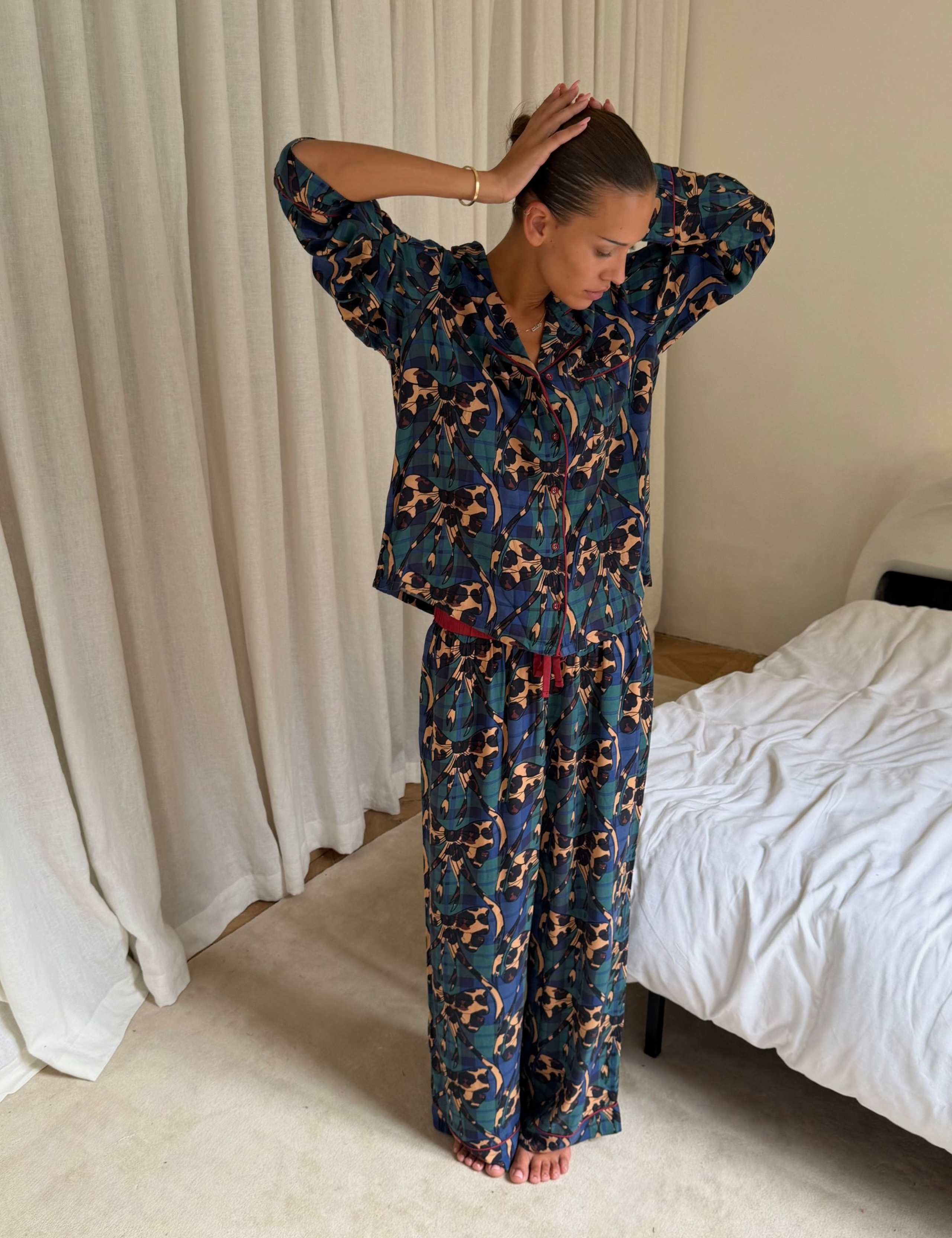 Tartan Leopard Print Bow Pyjama Set 2 of 3