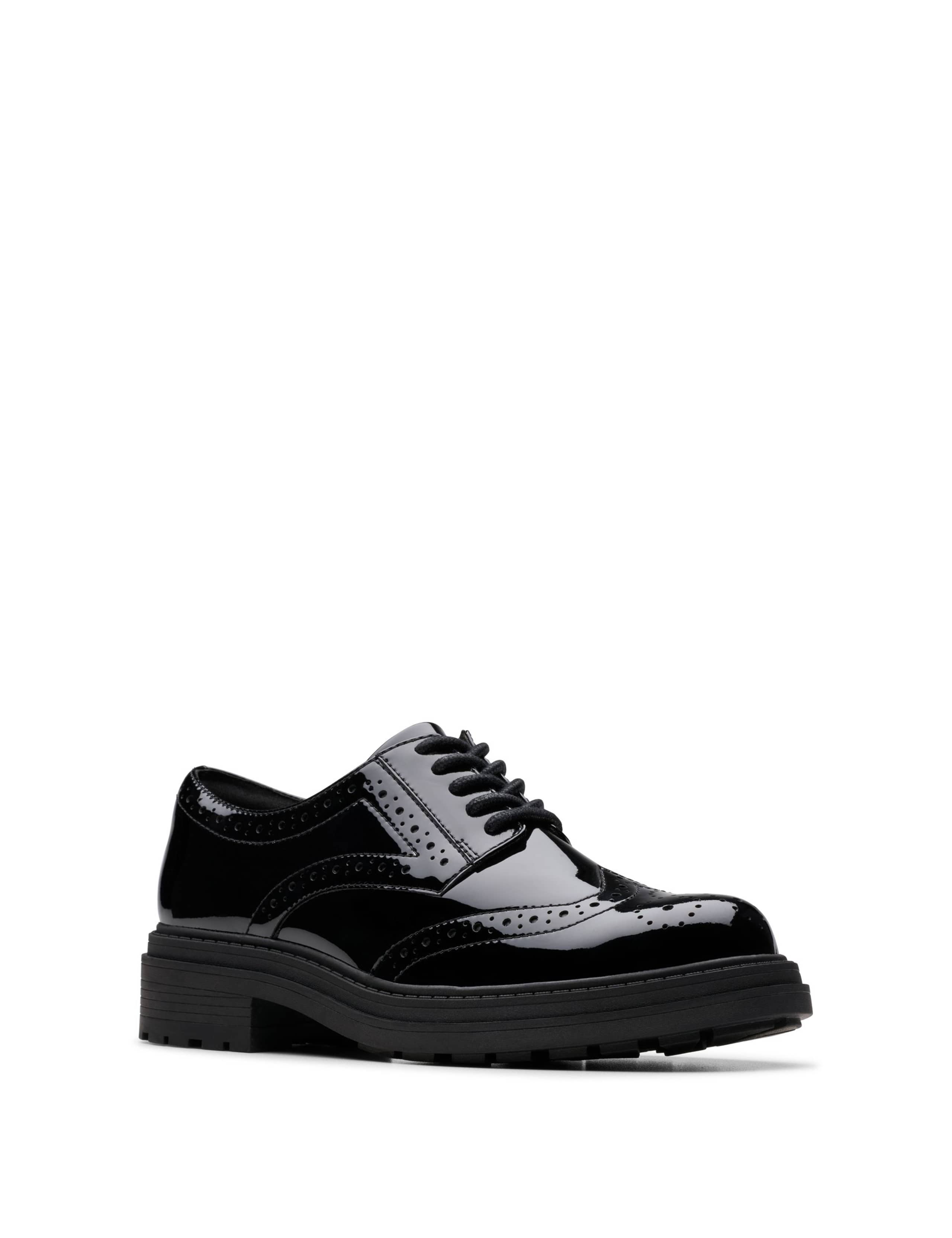 Wide Fit Leather Patent Block Heel Brogues 2 of 6