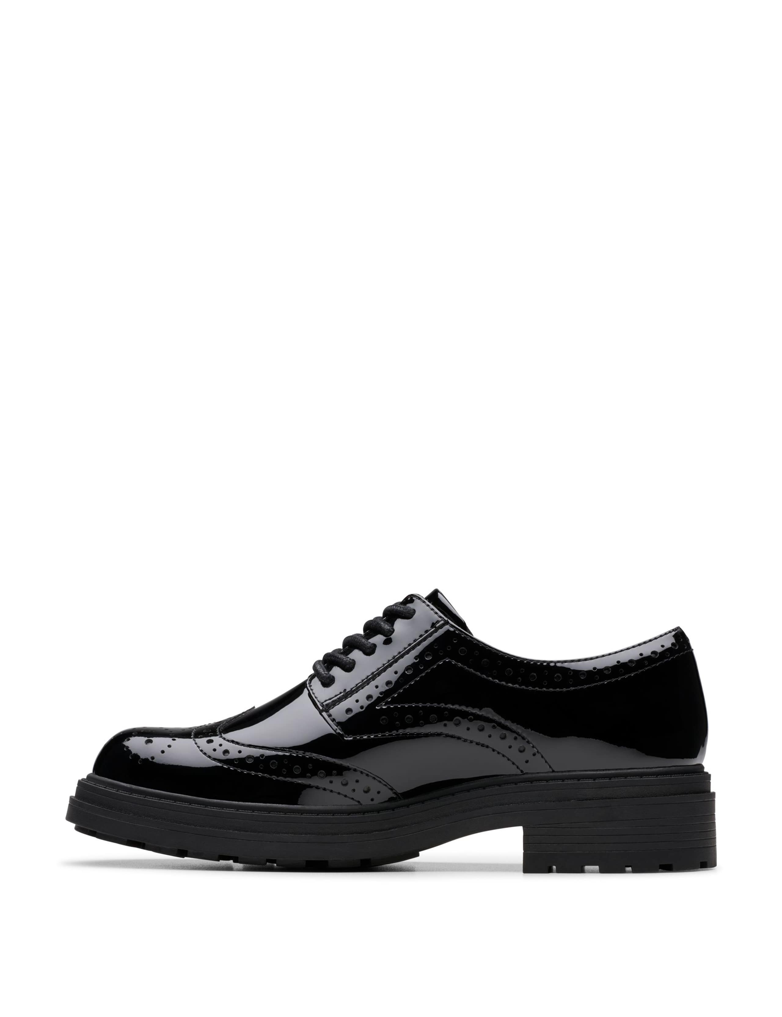 Wide Fit Leather Patent Block Heel Brogues 3 of 6