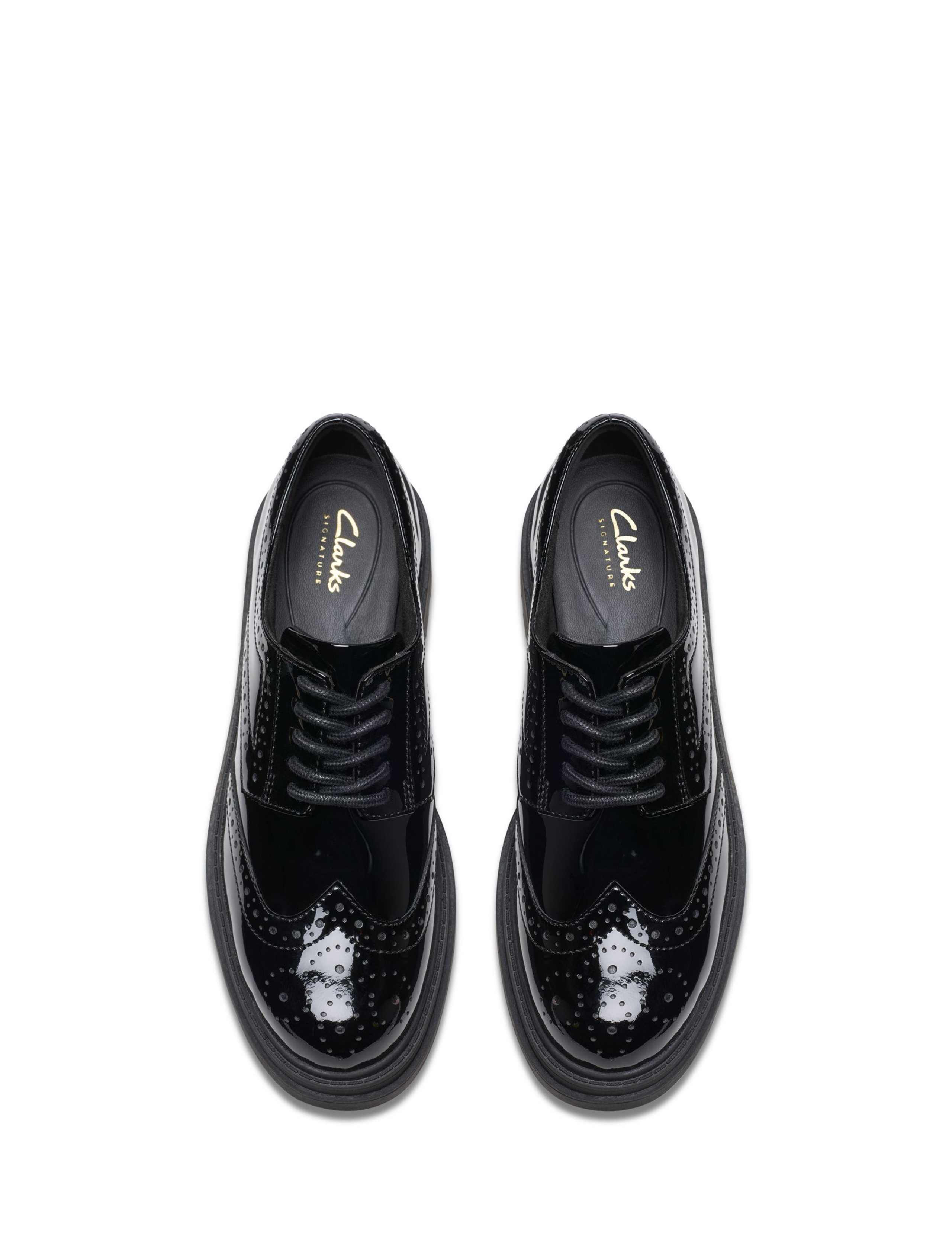 Wide Fit Leather Patent Block Heel Brogues 4 of 6