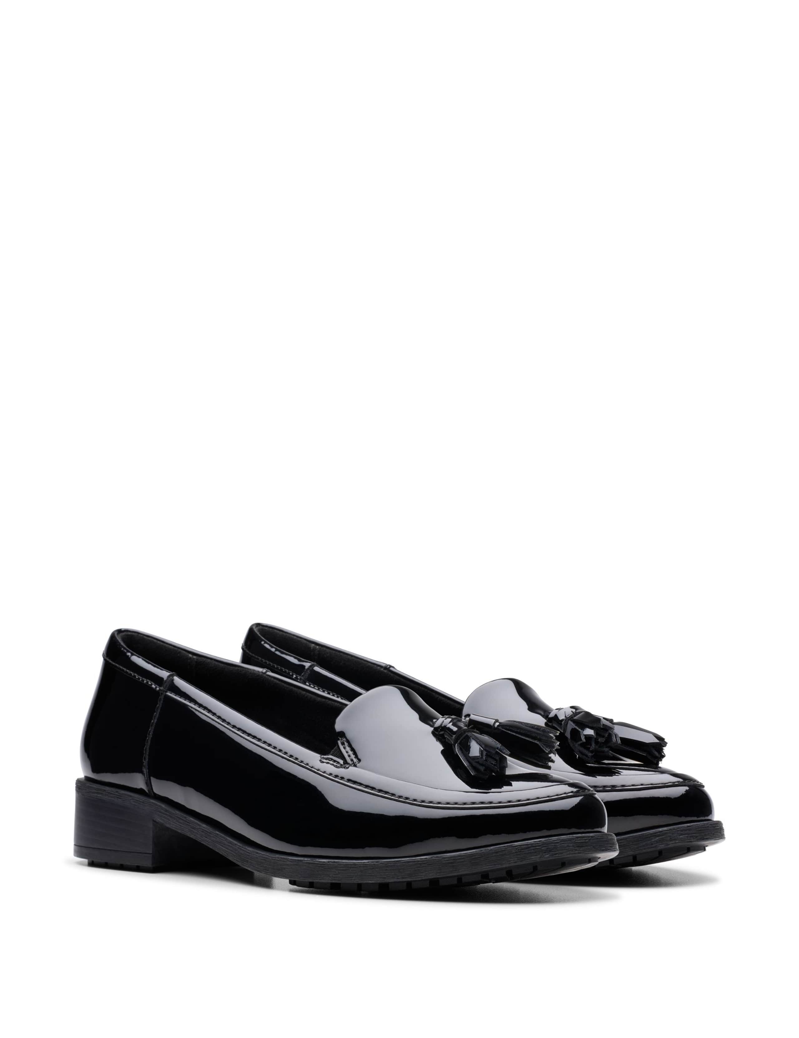 Wide Fit Leather Patent Block Heel Loafers 2 of 8