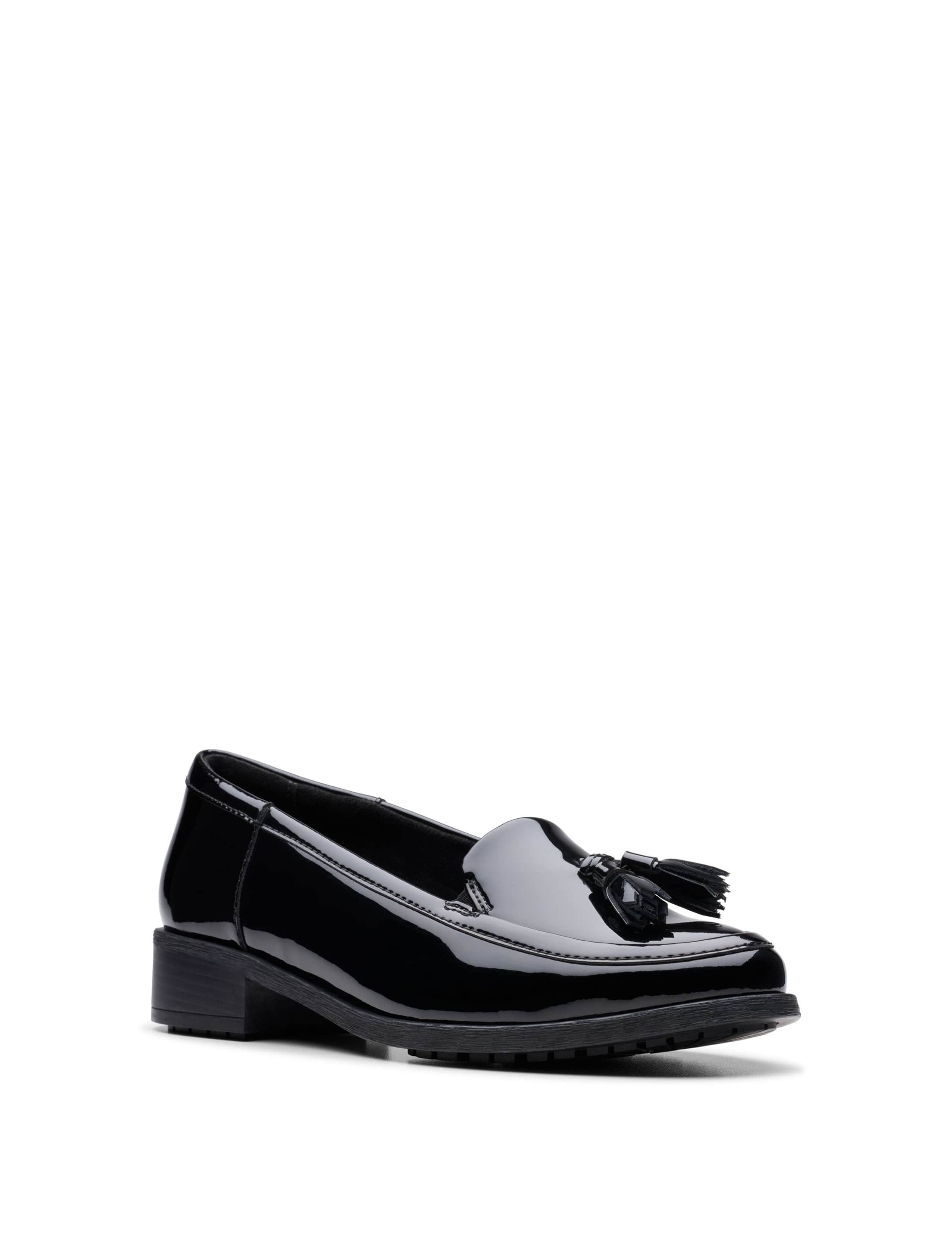 Wide Fit Leather Patent Block Heel Loafers 3 of 8