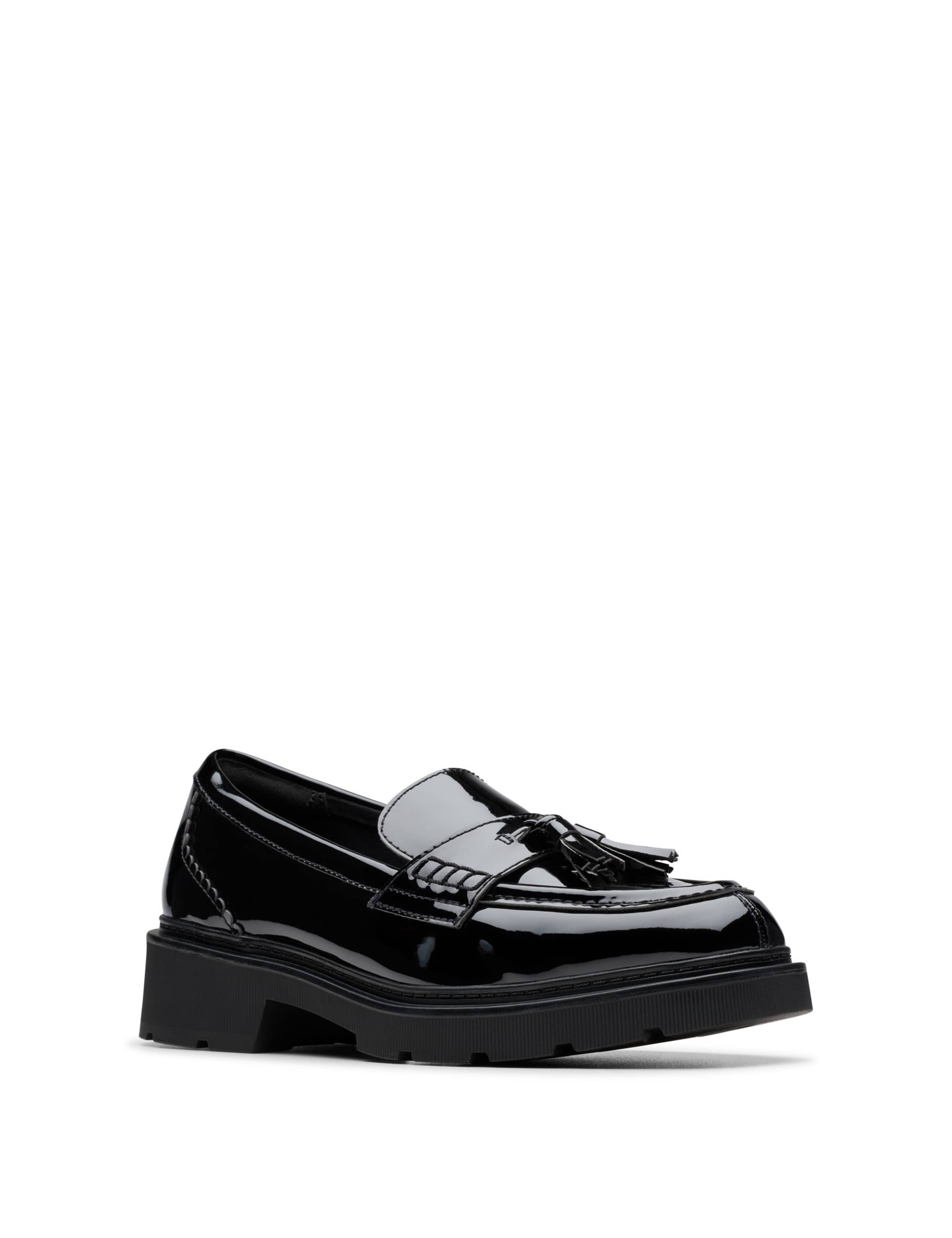 Leather Patent Tassel Block Heel Loafers 2 of 6