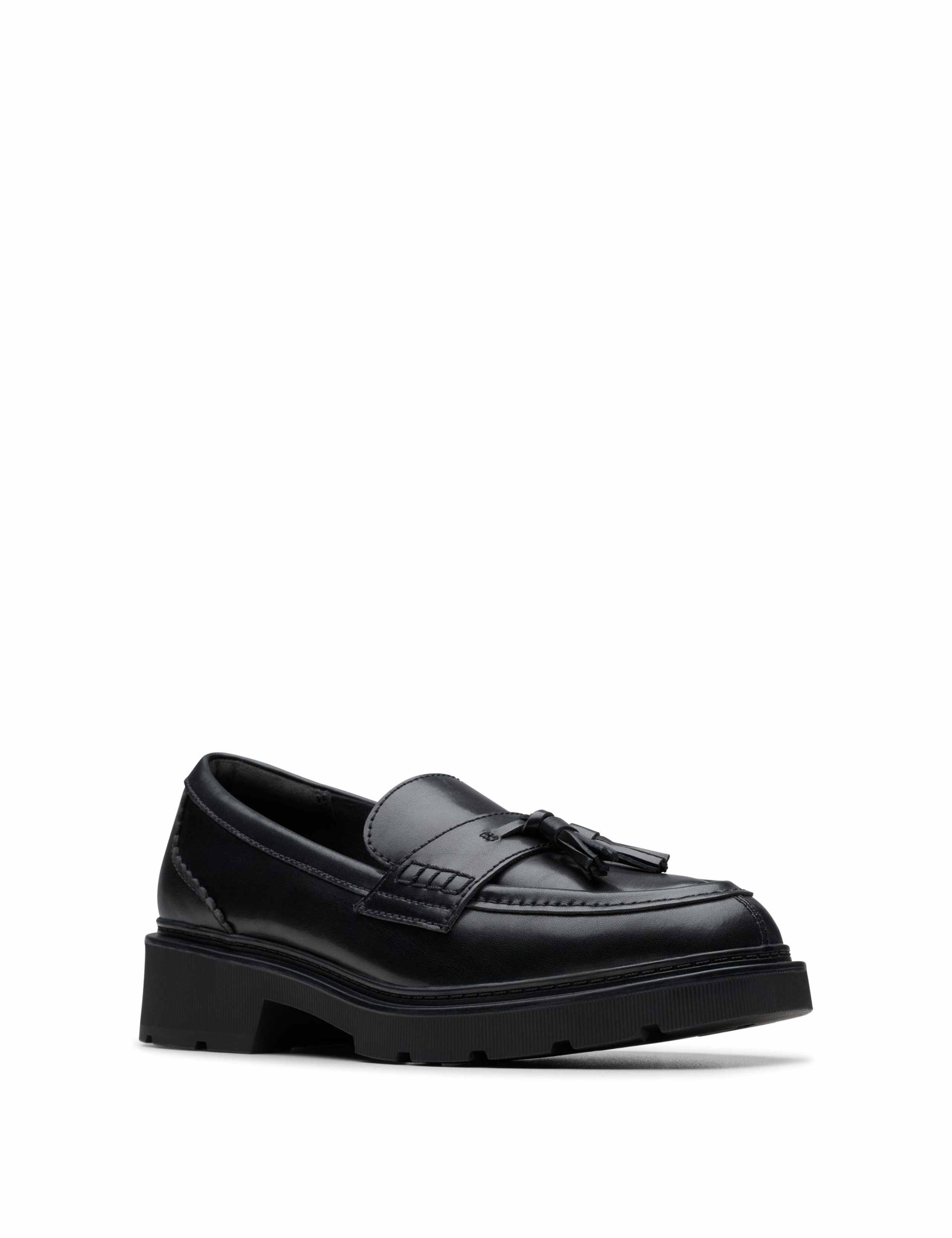 Leather Tassel Block Heel Loafers 2 of 6