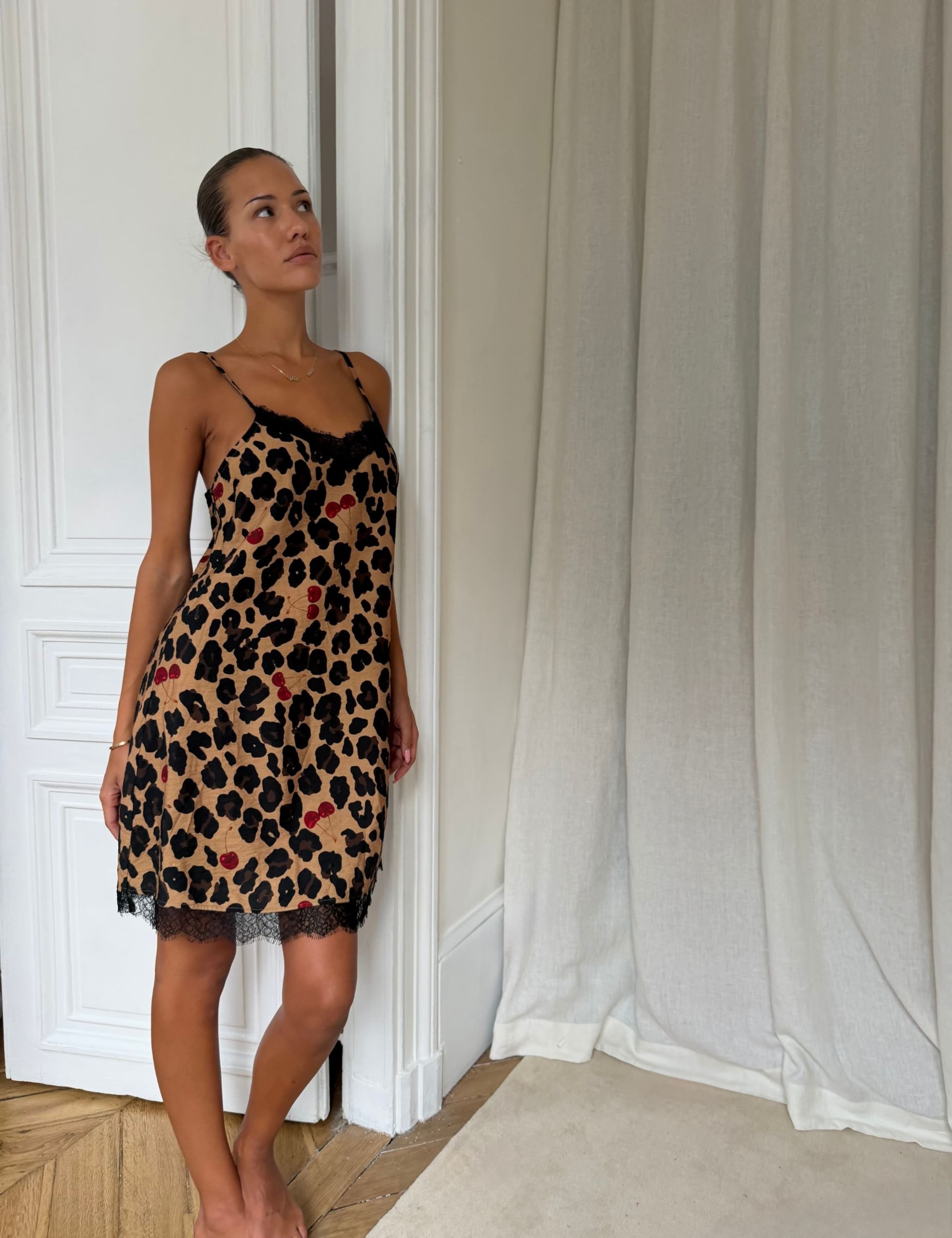 Leopard Print Lace Trim Chemise 1 of 4