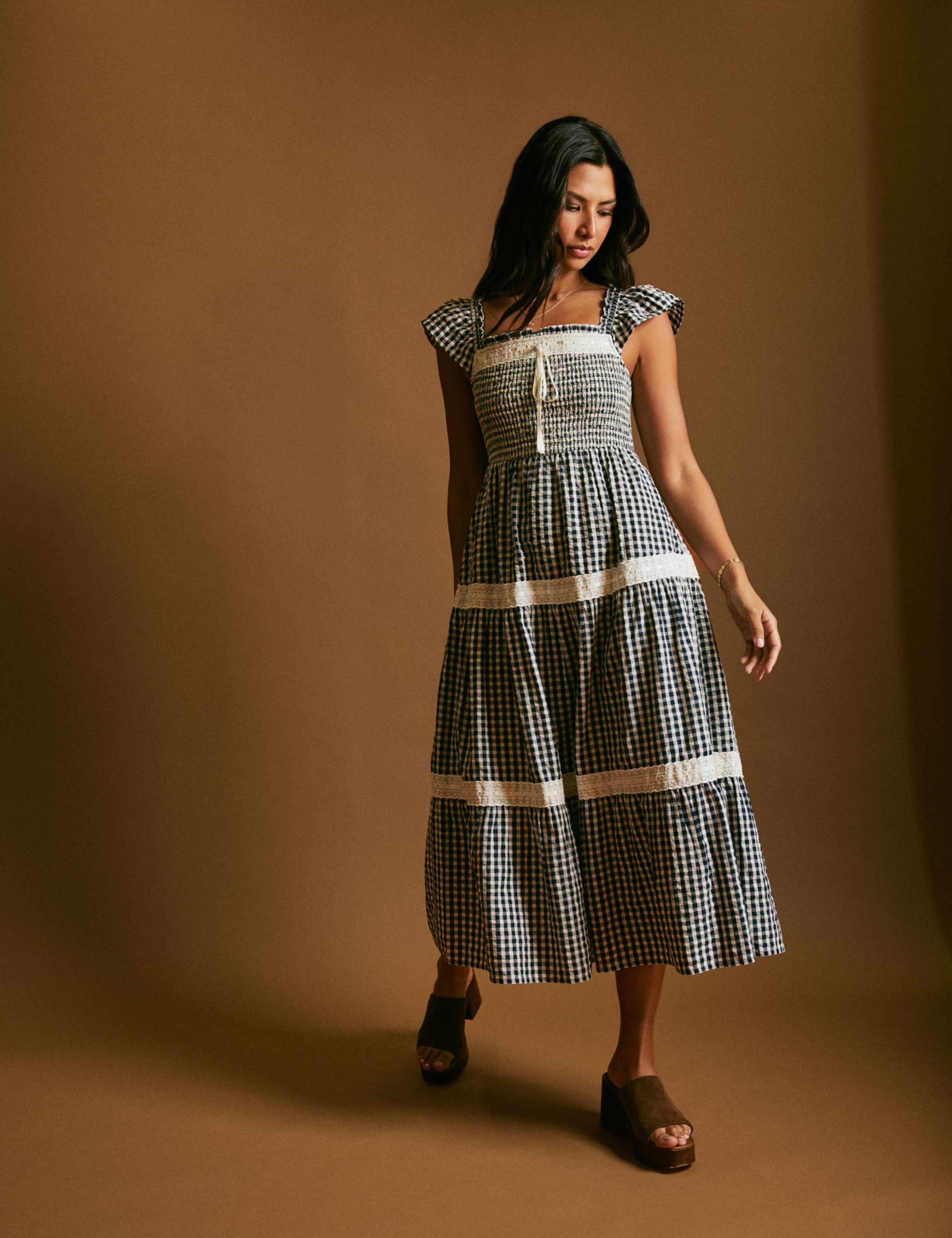 Pure Cotton Checked Square Neck Smock Dress 2 of 6