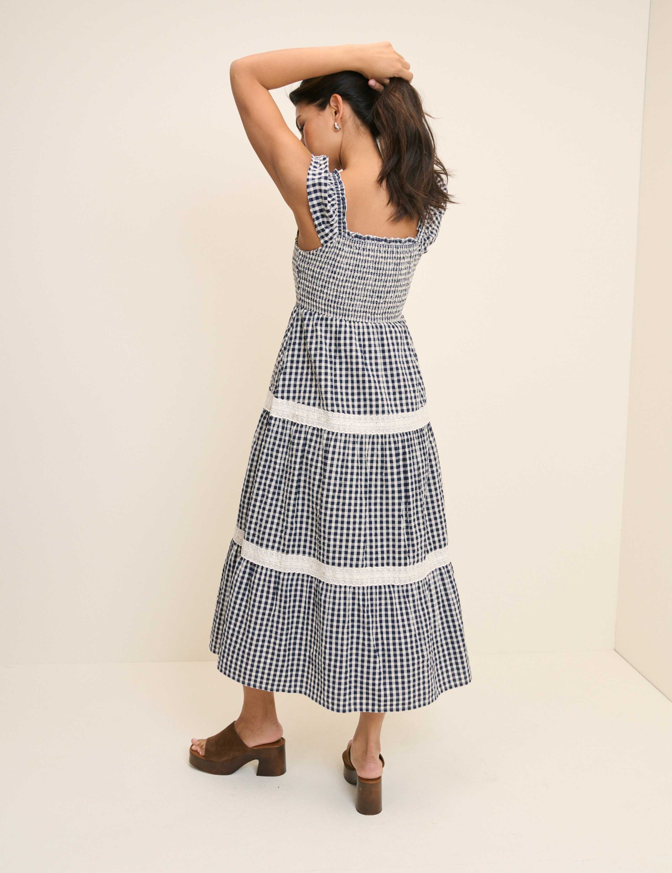 Pure Cotton Checked Square Neck Smock Dress 4 of 6
