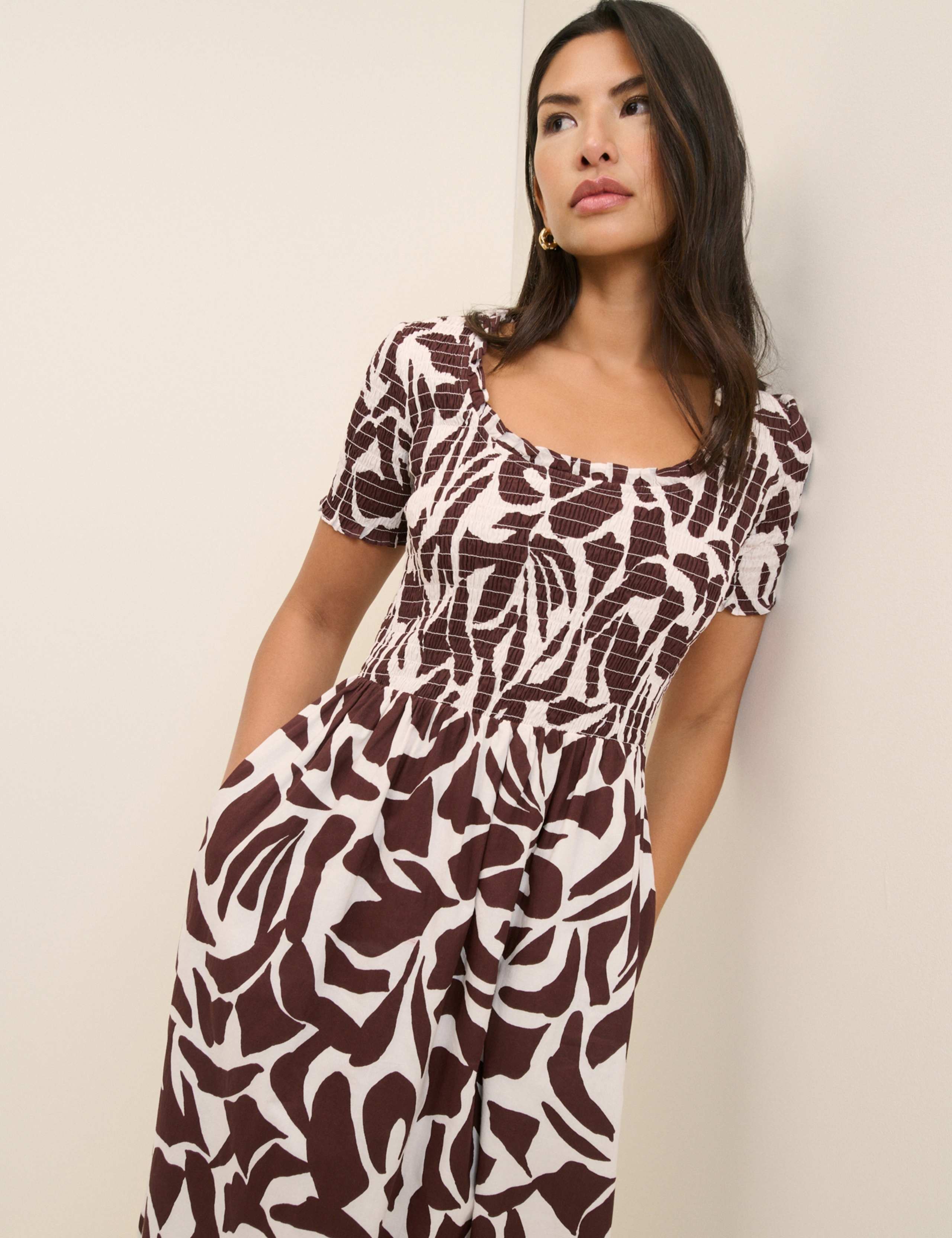 Pure Cotton Scoop Neck Shirred Midi Dress 3 of 5