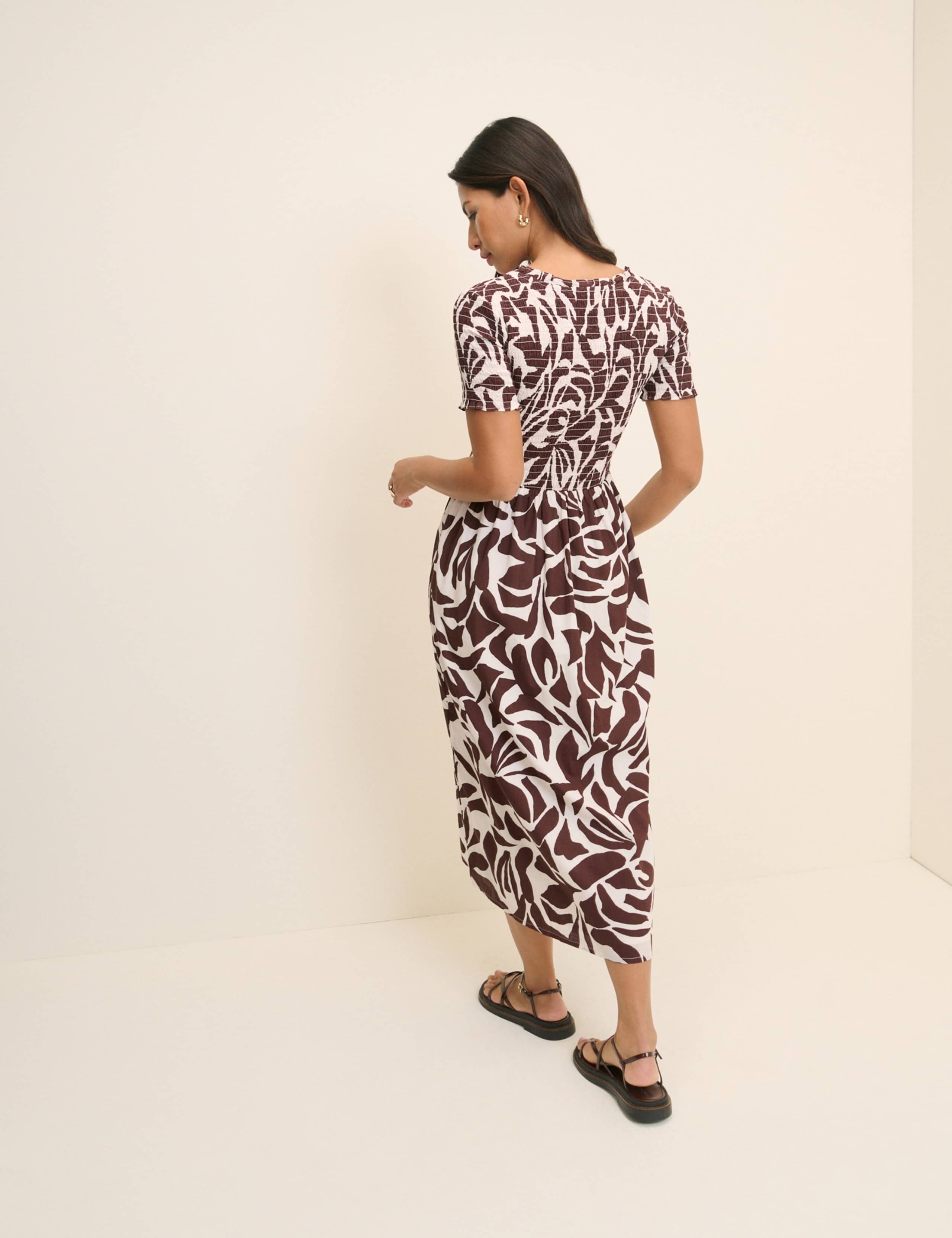 Pure Cotton Scoop Neck Shirred Midi Dress 4 of 5