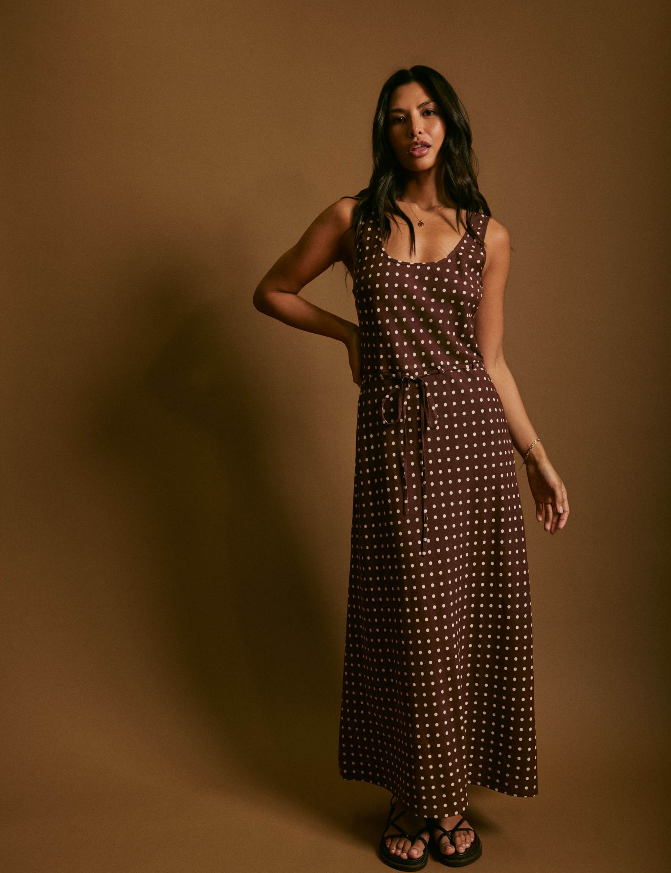 Linen Rich Polka Dot Scoop Neck Slip Dress 1 of 5