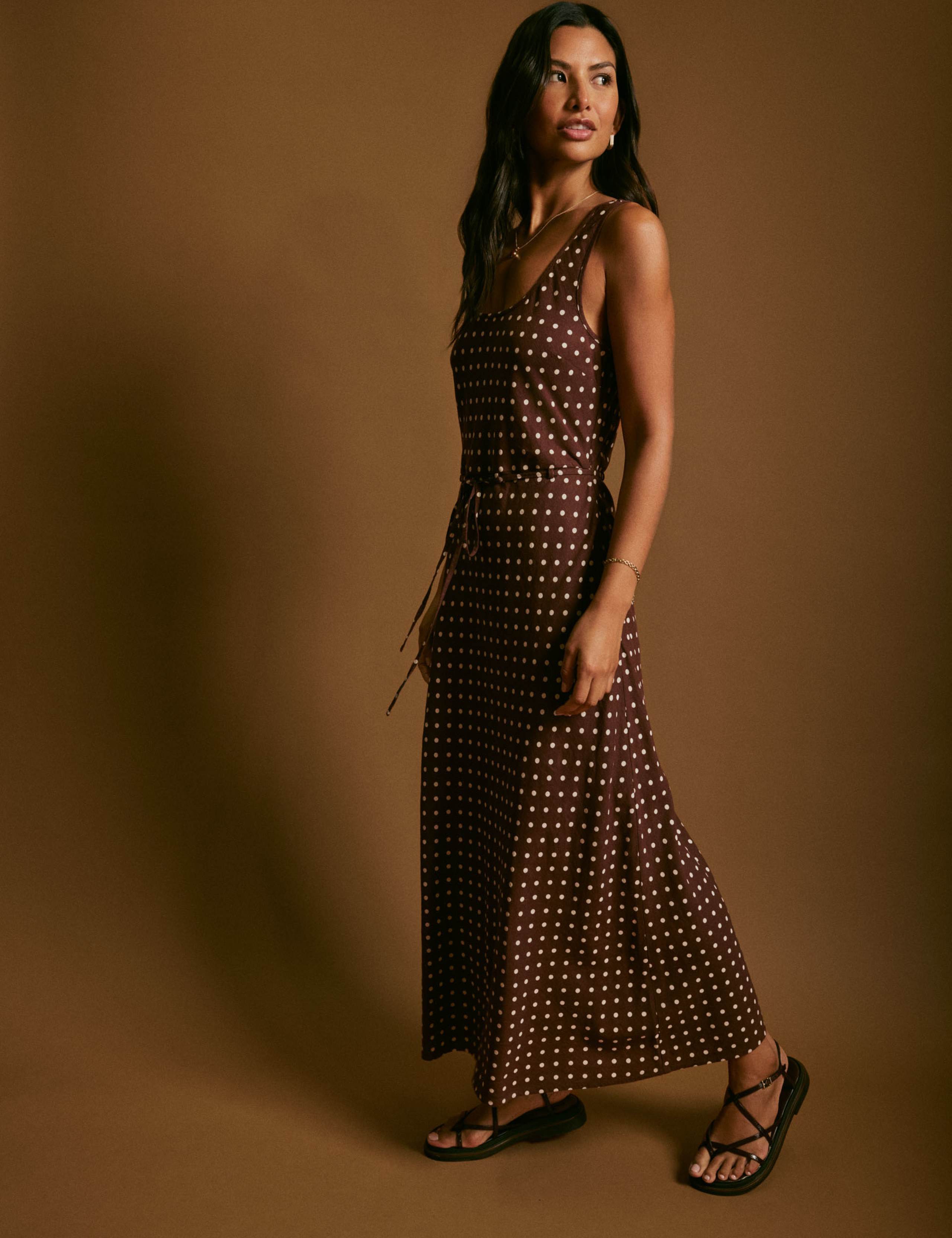 Linen Rich Polka Dot Scoop Neck Slip Dress 3 of 5