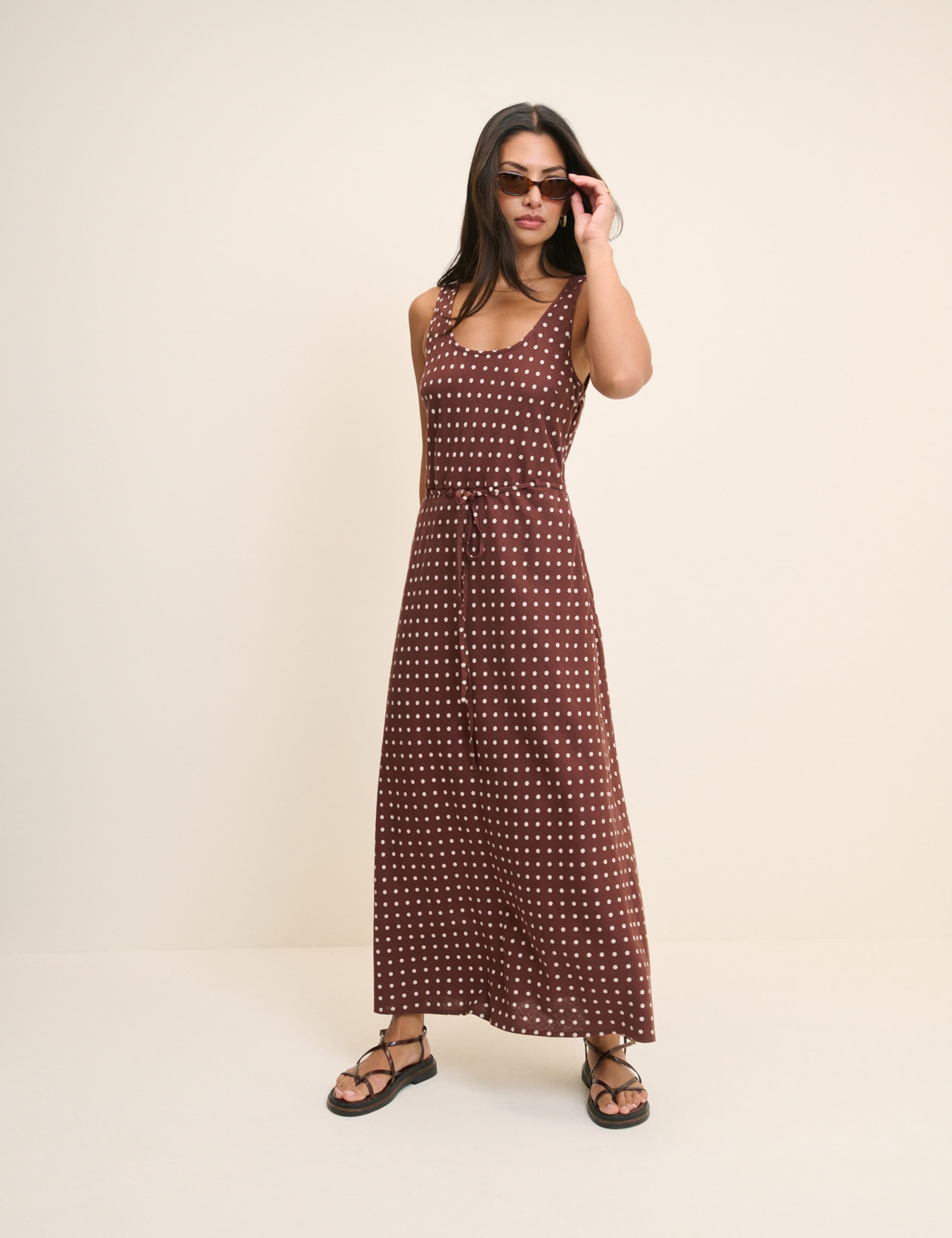 Linen Rich Polka Dot Scoop Neck Slip Dress 4 of 5